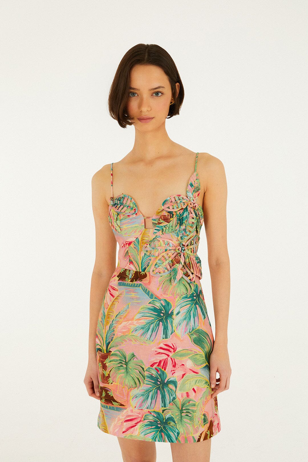 Soft Pink Pool Time 3d Flowers Euroflax™ Premium Linen Mini Dress