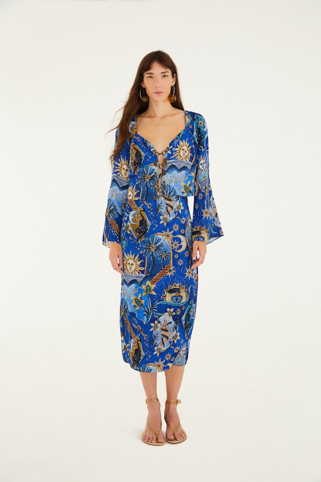 Blue Mystical Front Cut-Out Crop Blouse and Skirt Set | FARM Rio