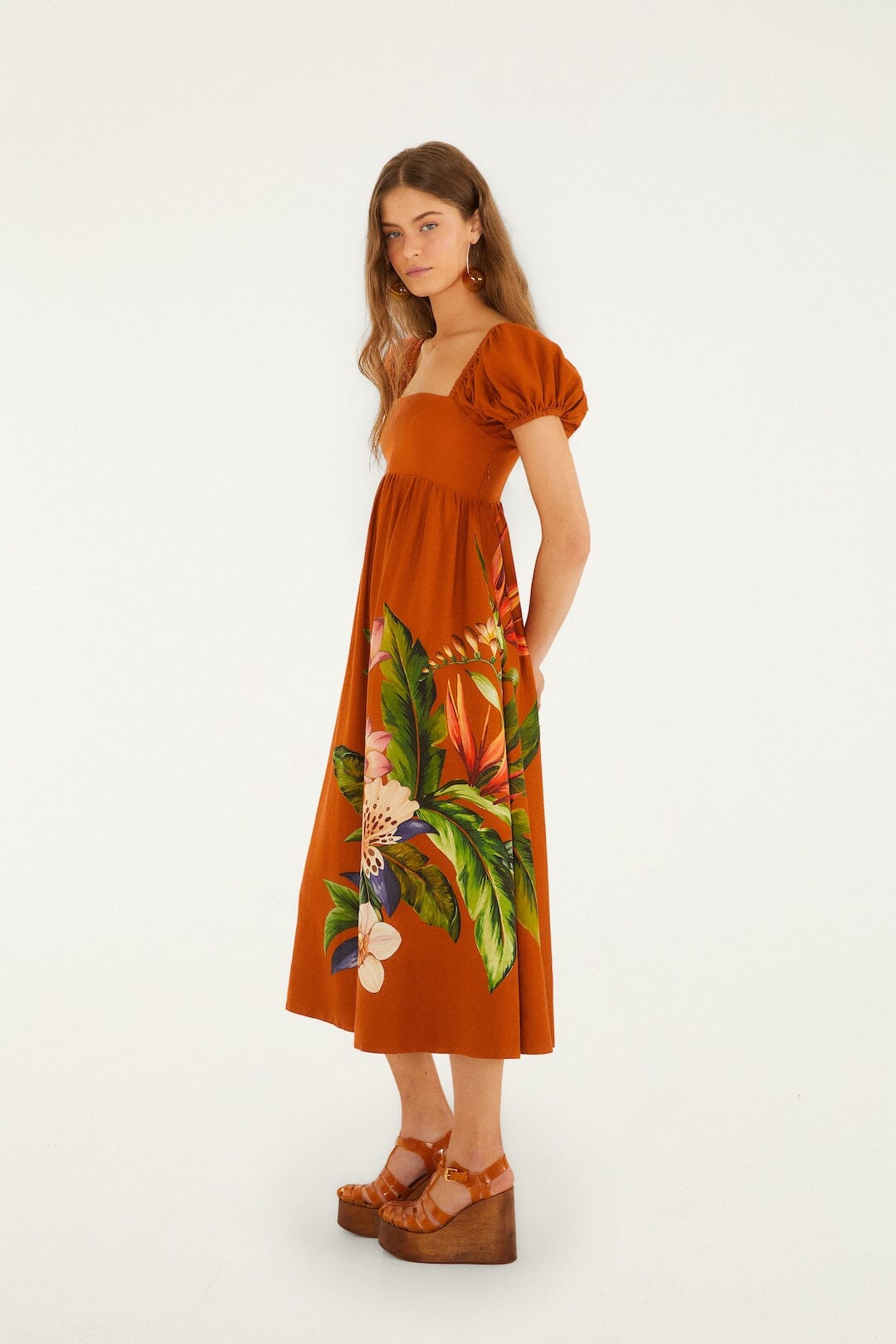 Brown Hilo Arrangment Lenzing Ecovero Euroflax Midi Dress