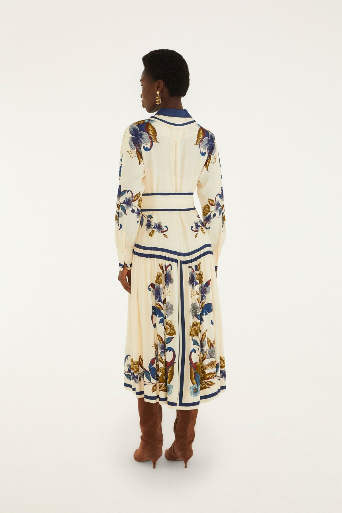 Golden Nature Belted Midi Dress