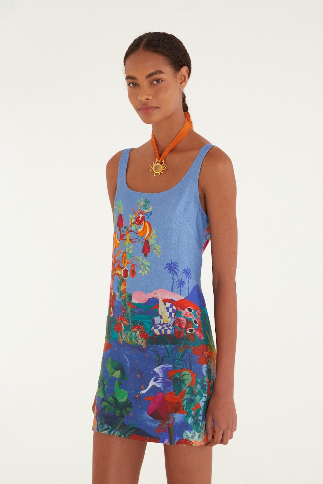 Multicolor Dream Landscape Euroflax Premium Linen Mini Dress