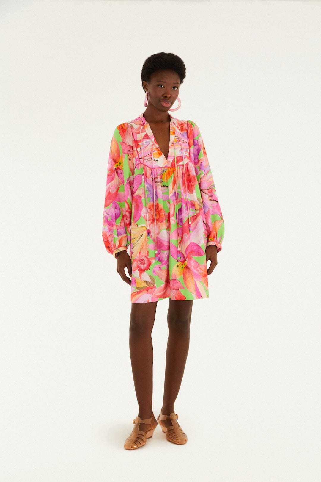 flora mini dress FARM Rio Multicolor Artsy Flora Lenzing Ecovero Euroflax Mini Dress, Artsy Flora GREEN / XL