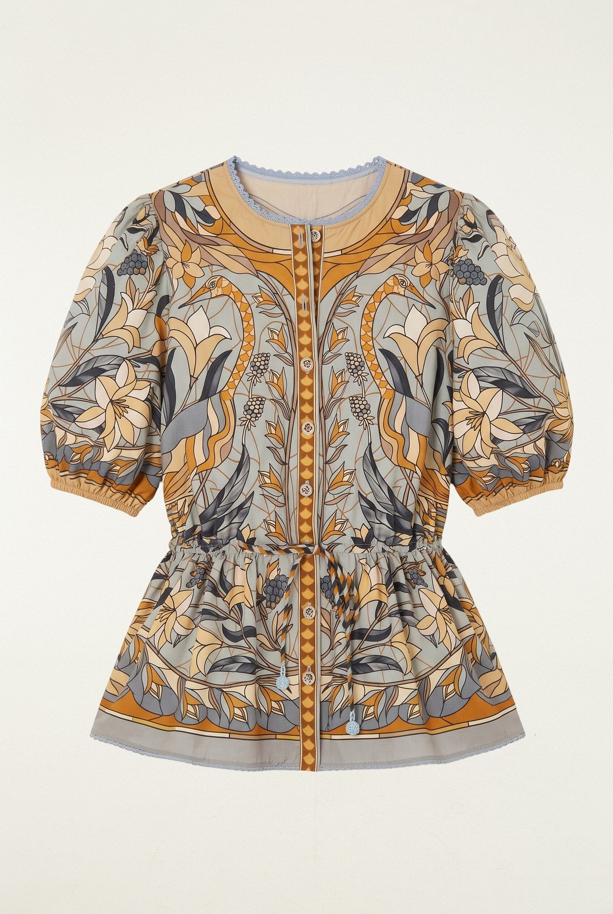 Stained Glass Beauty Drawstring Buttoned Blouse
