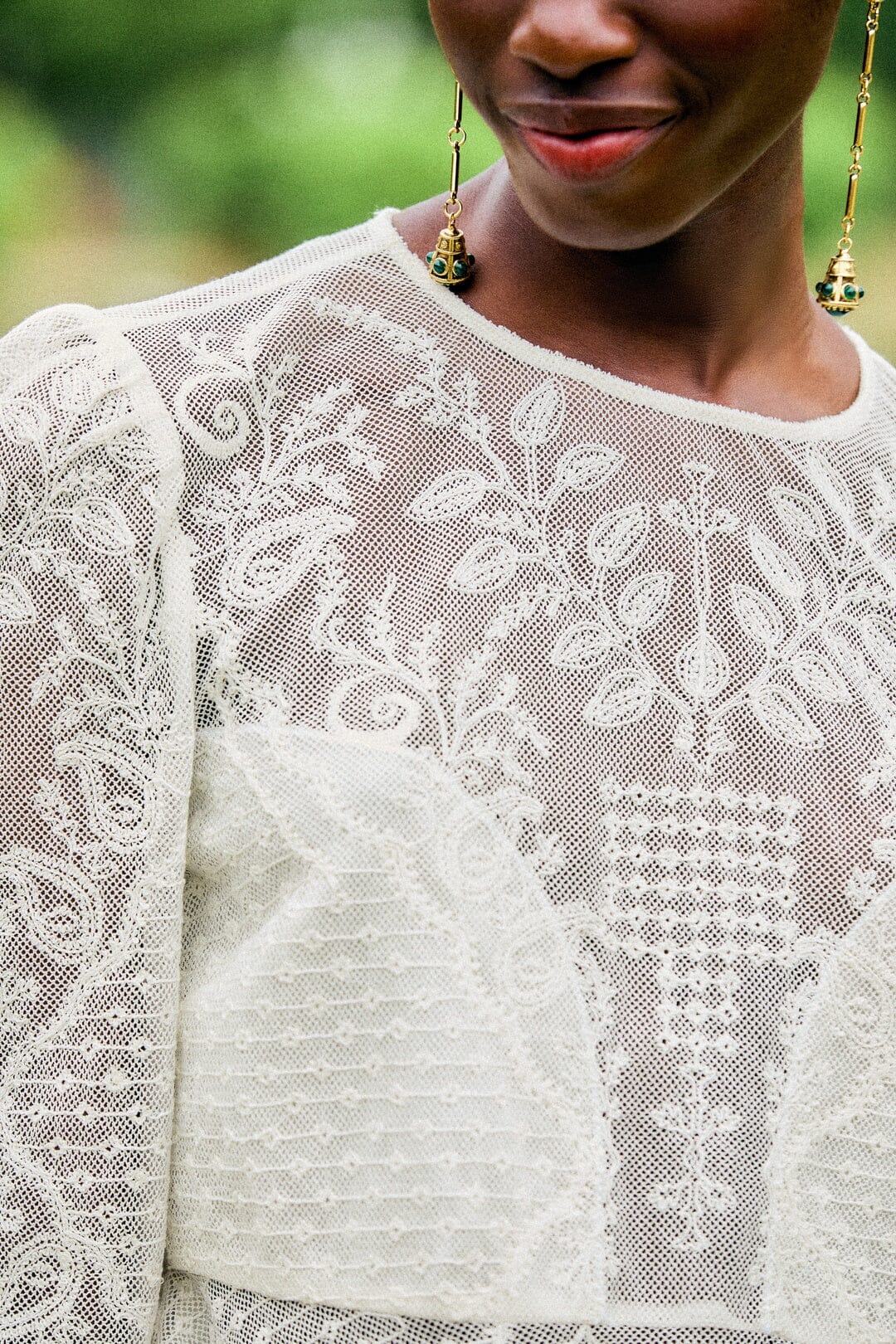 Embroidered Tulle Long Sleeve Blouse