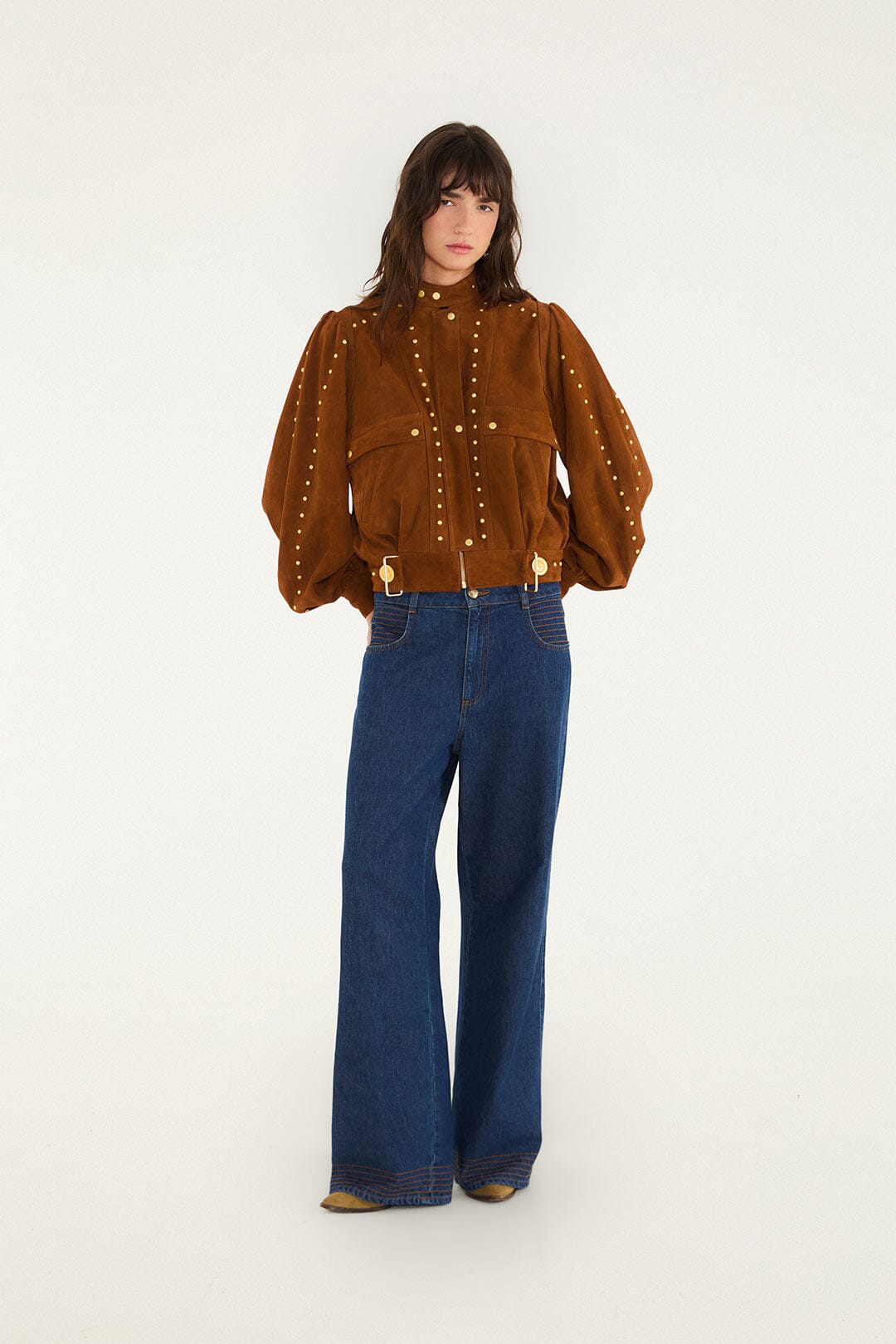 Riveted Buttoned Leather Jacket