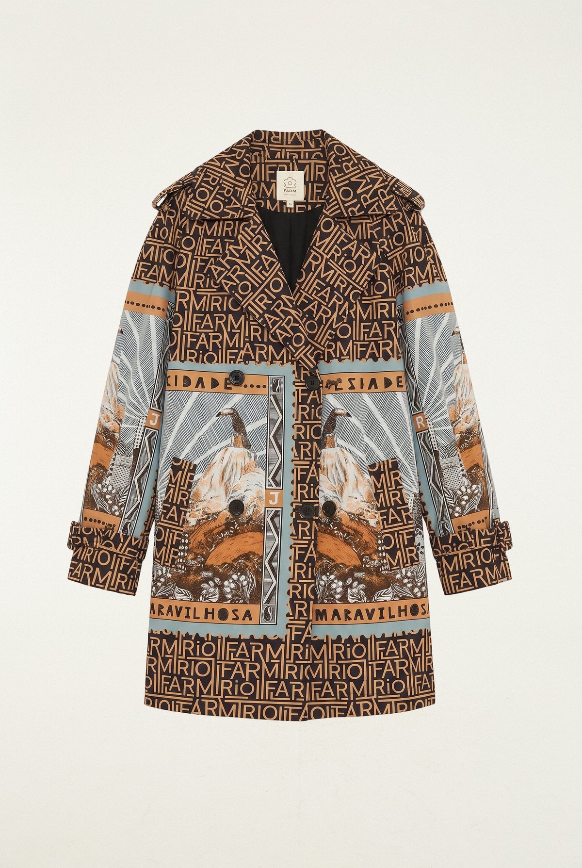 Mixed Carioca Coffee Scarves Trench Coat