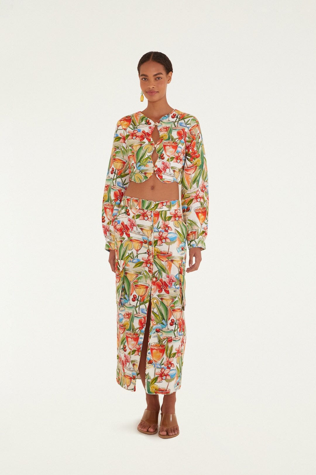 Off-White Cocktail Wavy Long Sleeve Euroflax Premium Linen Top