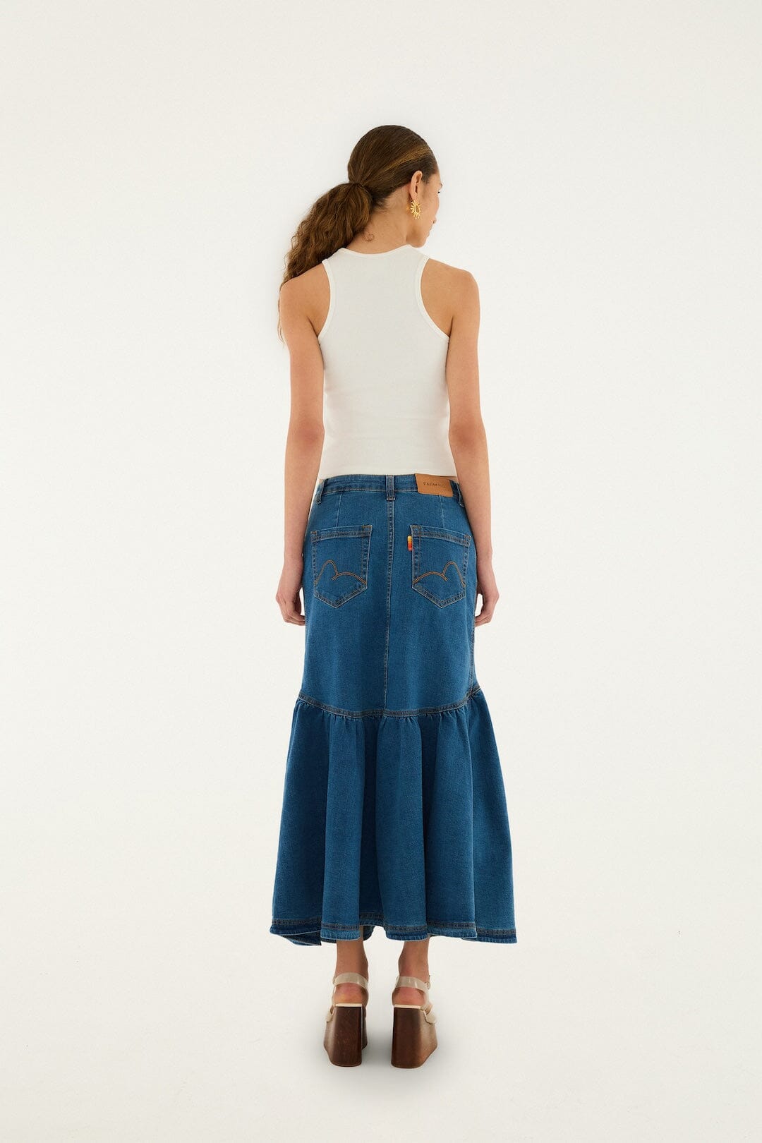 Panelled Denim Long Skirt