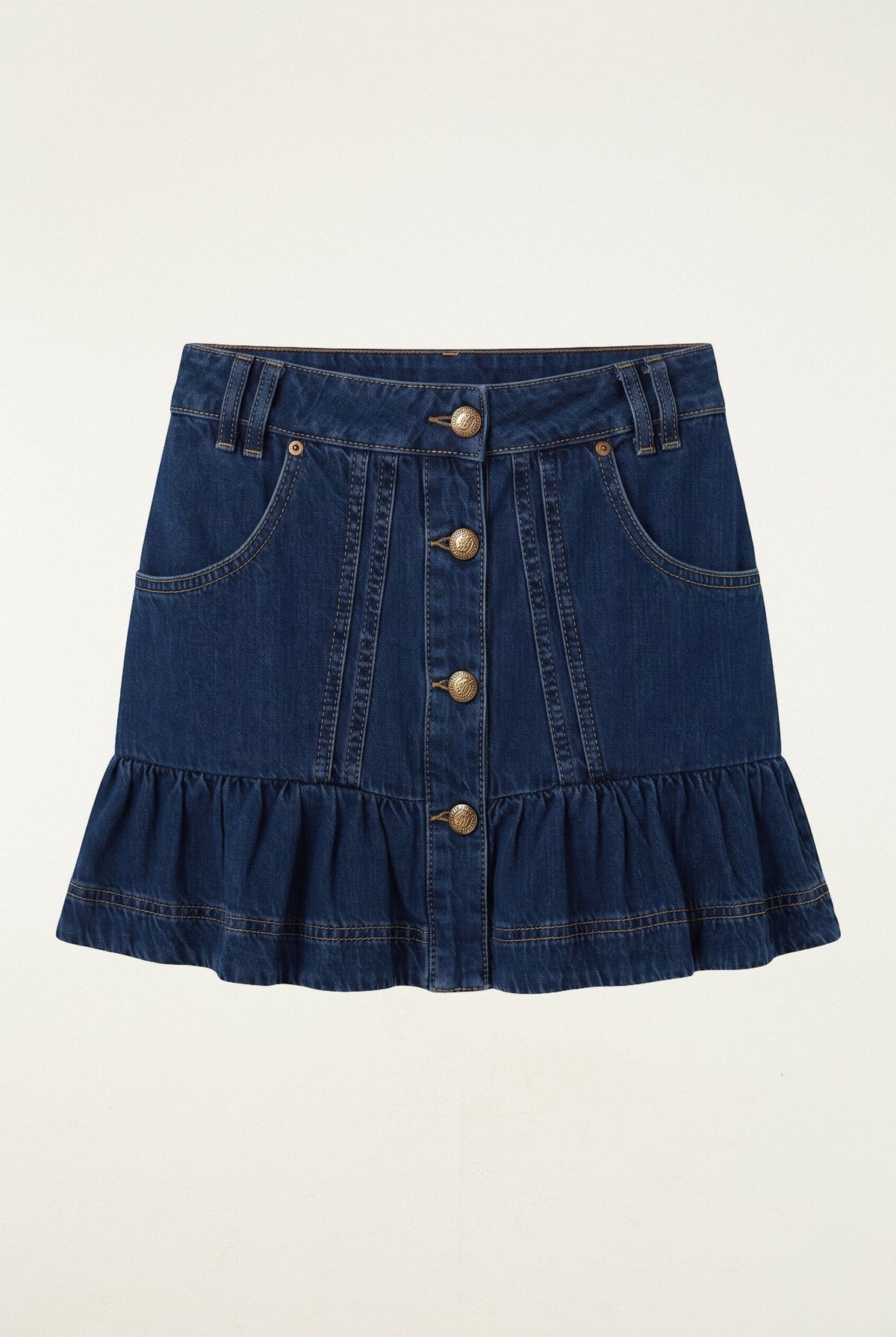Dark Denim Ruffled Hem Mini Skirt