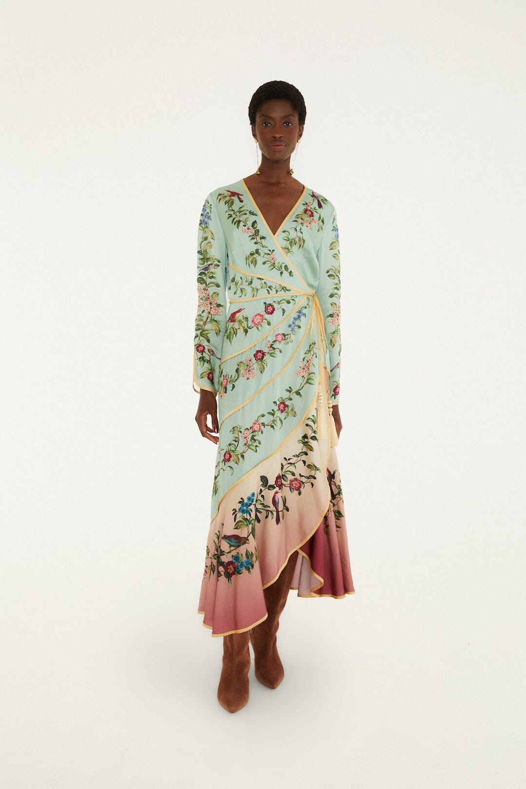 Birds Tree Maxi Long Sleeve Dress