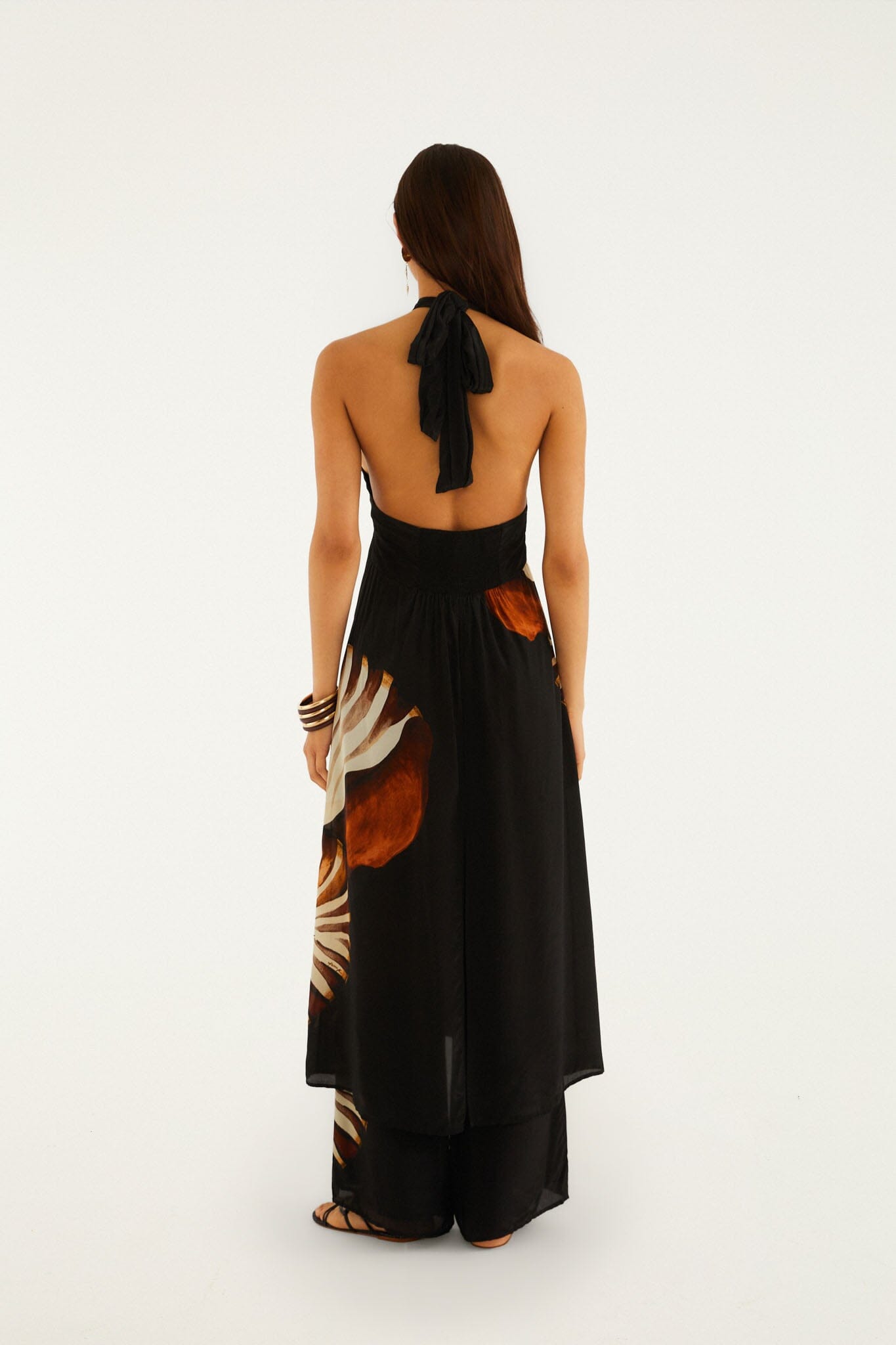 FARM Rio model wearing the Black Ammonite Beaded Elastic Waist Pants