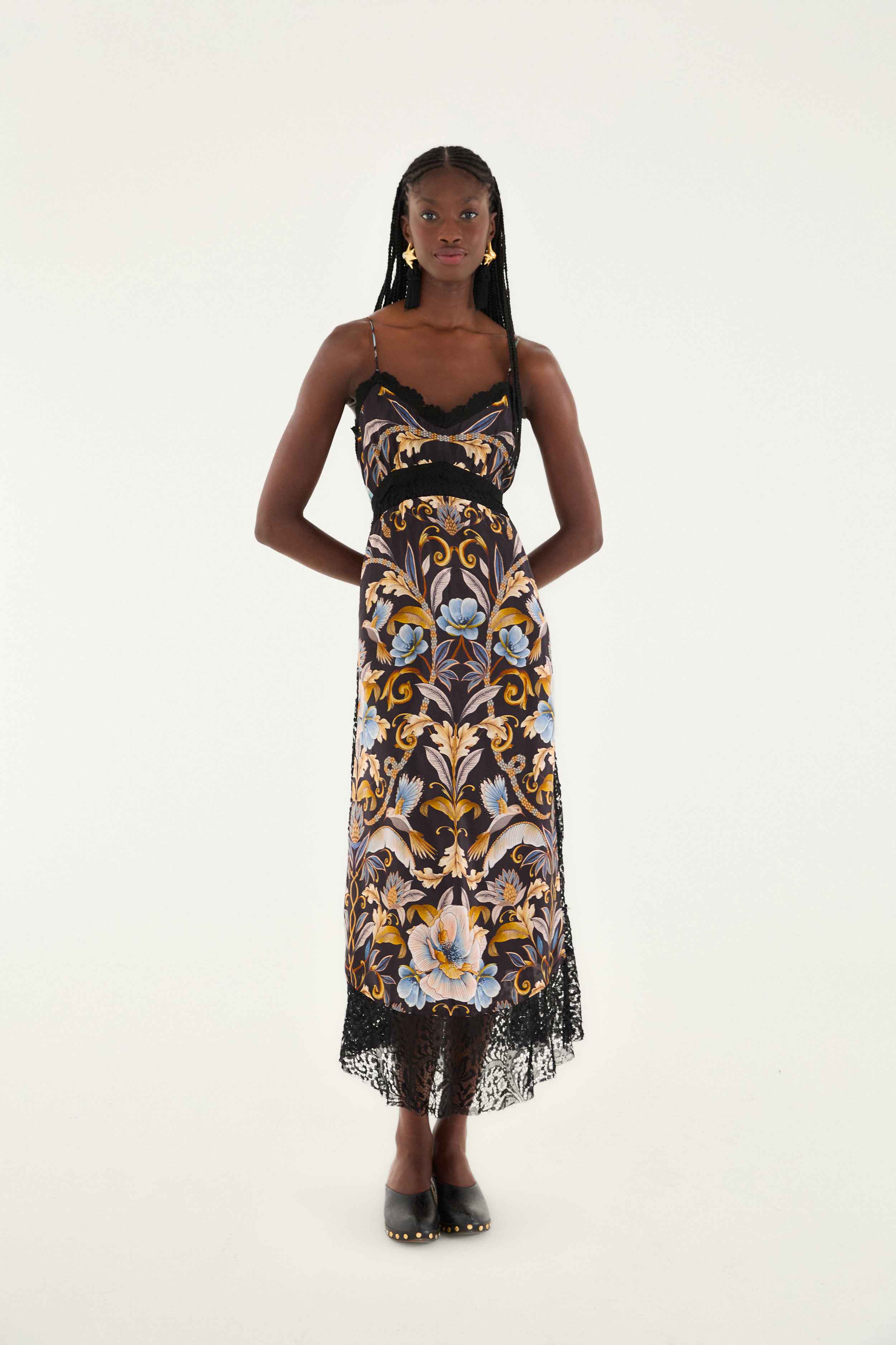 Black Flowerful Garden Midi Dress | FARM Rio