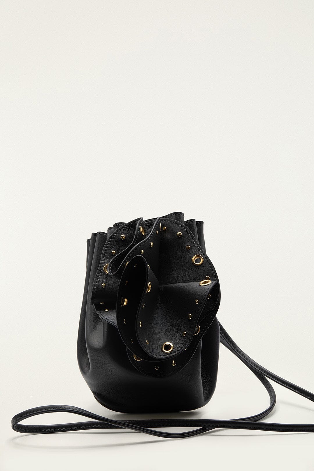 Black Leather Studded Crossbody Flower Bag | FARM Rio
