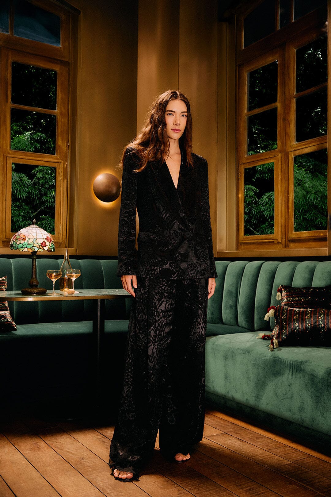Farm Rio Black Leopard Wide-Leg Jacquard Pants, Black / XXS