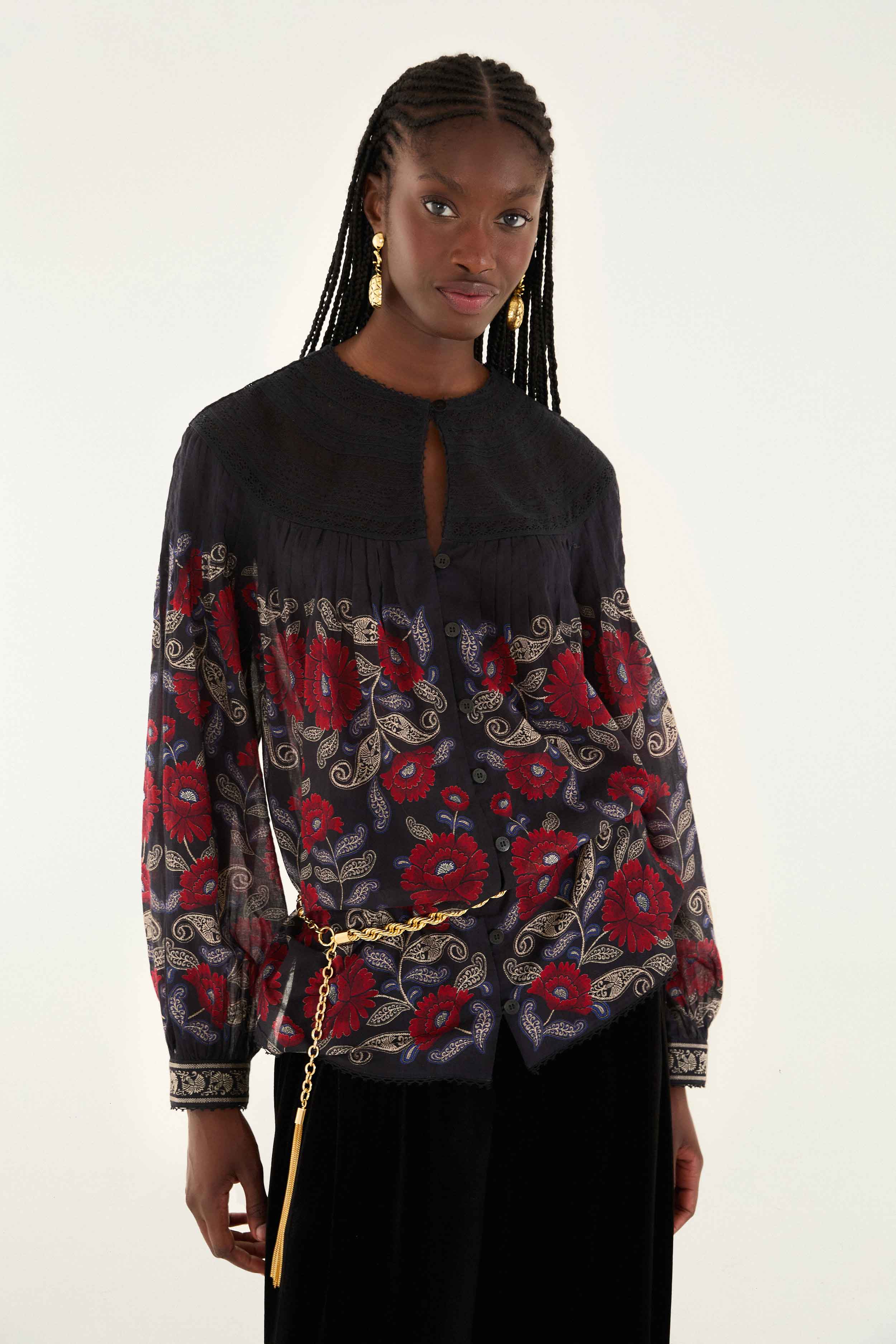 Black Valentina Long Sleeve Blouse | FARM Rio