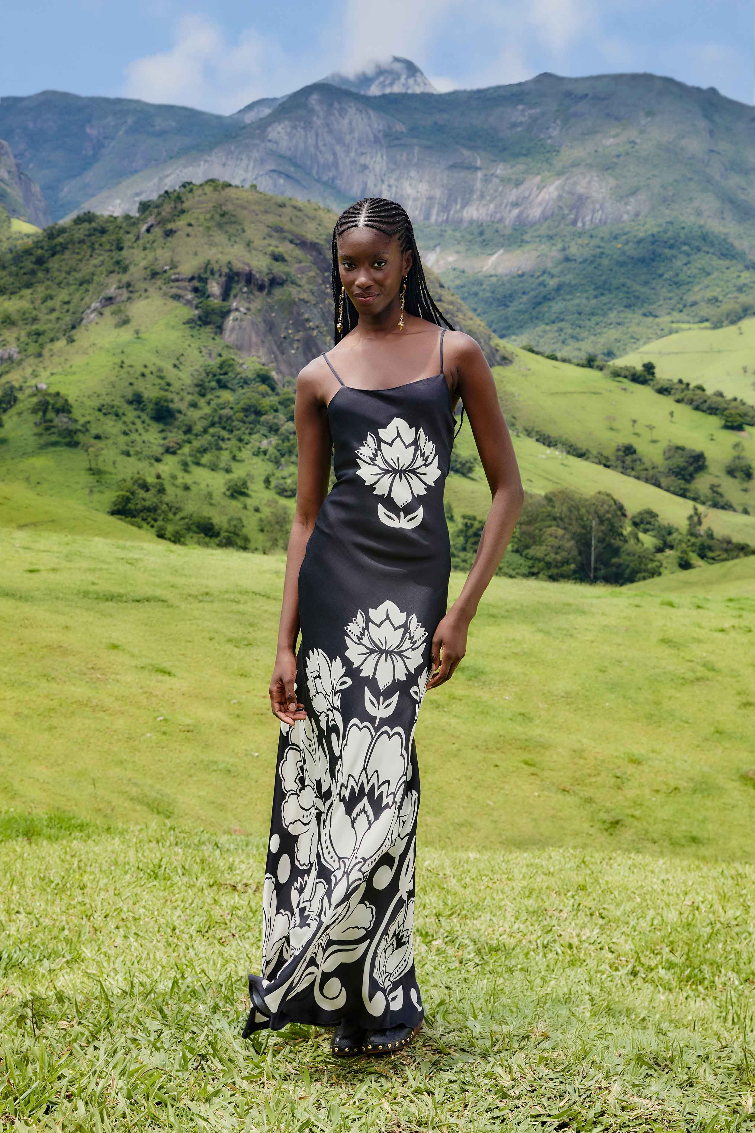 Black & White Floral Arabesque Slip Lenzing™ Ecovero™ Viscose Maxi