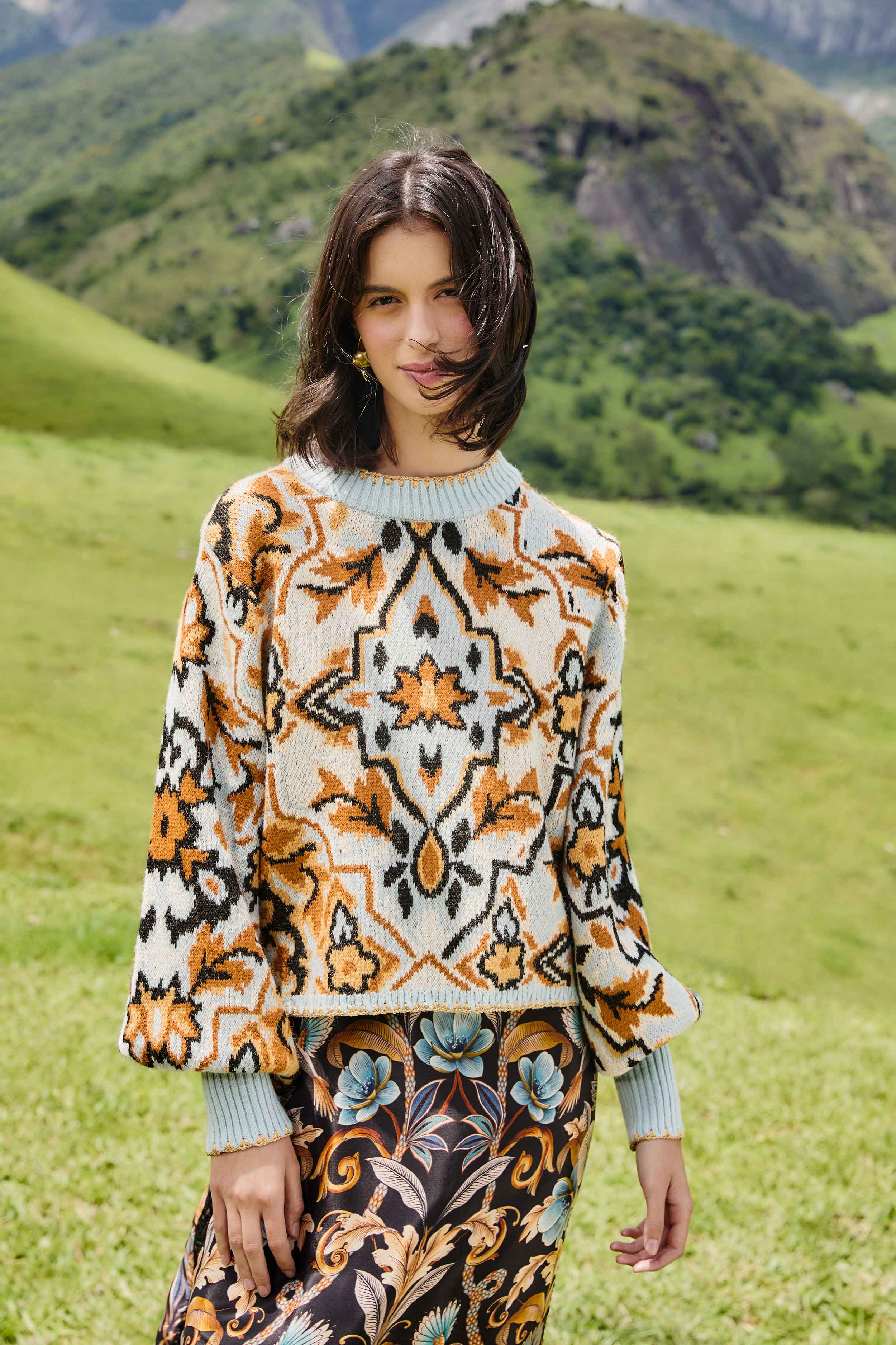 Blue Winter Tapestry Sweater | FARM Rio