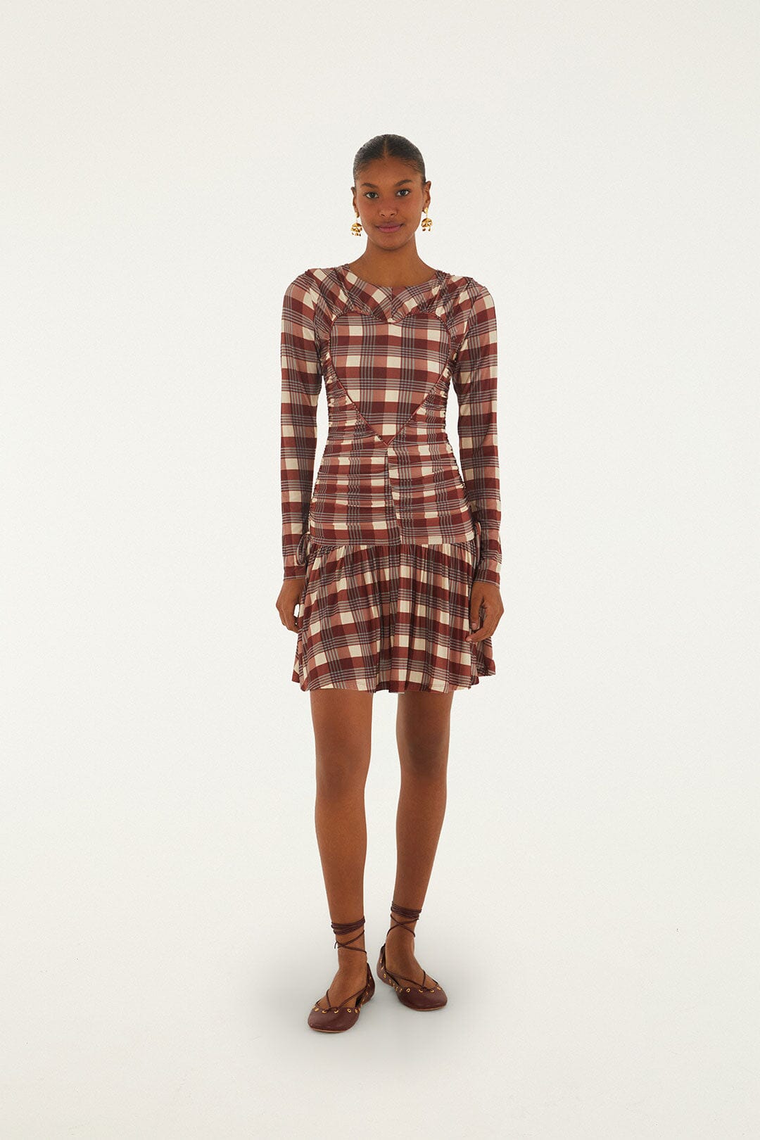 brown gingham dress long sleeve Women's Emma Maxi Dress in Brown Gingham size Medium