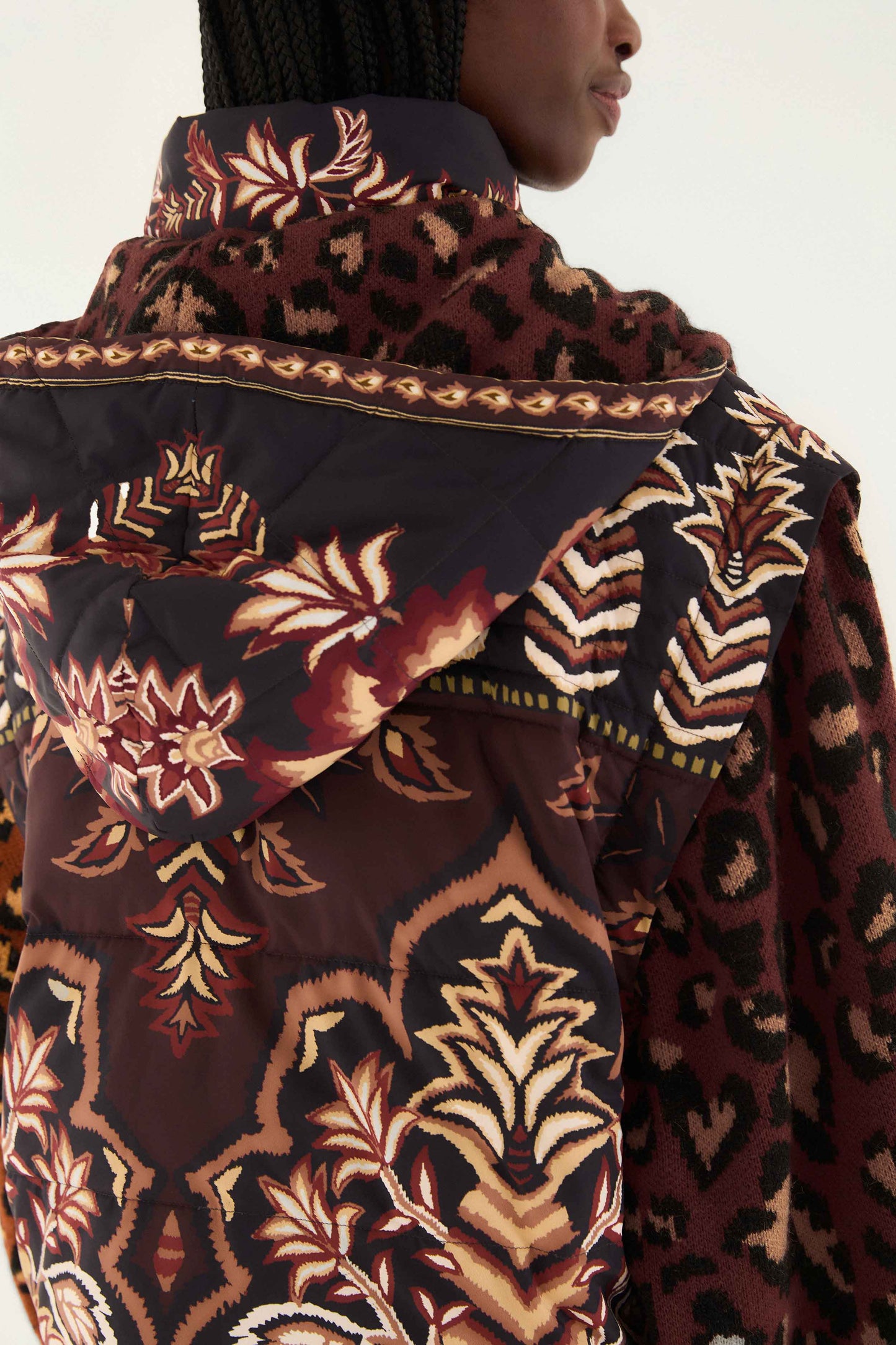 FARM Rio model wearing the Brown Winter Ainika Puffer Jacket