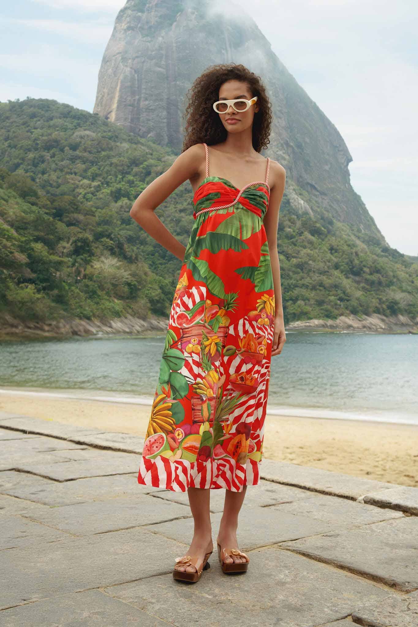 fruit maxi dress FARM Rio Trolley | Red/Print | Size XS Featuring a vibrant fruit Summer Casual Long Sleeve No-returns:2025-07-30_2025-08-05 Color:Blue Green Floral