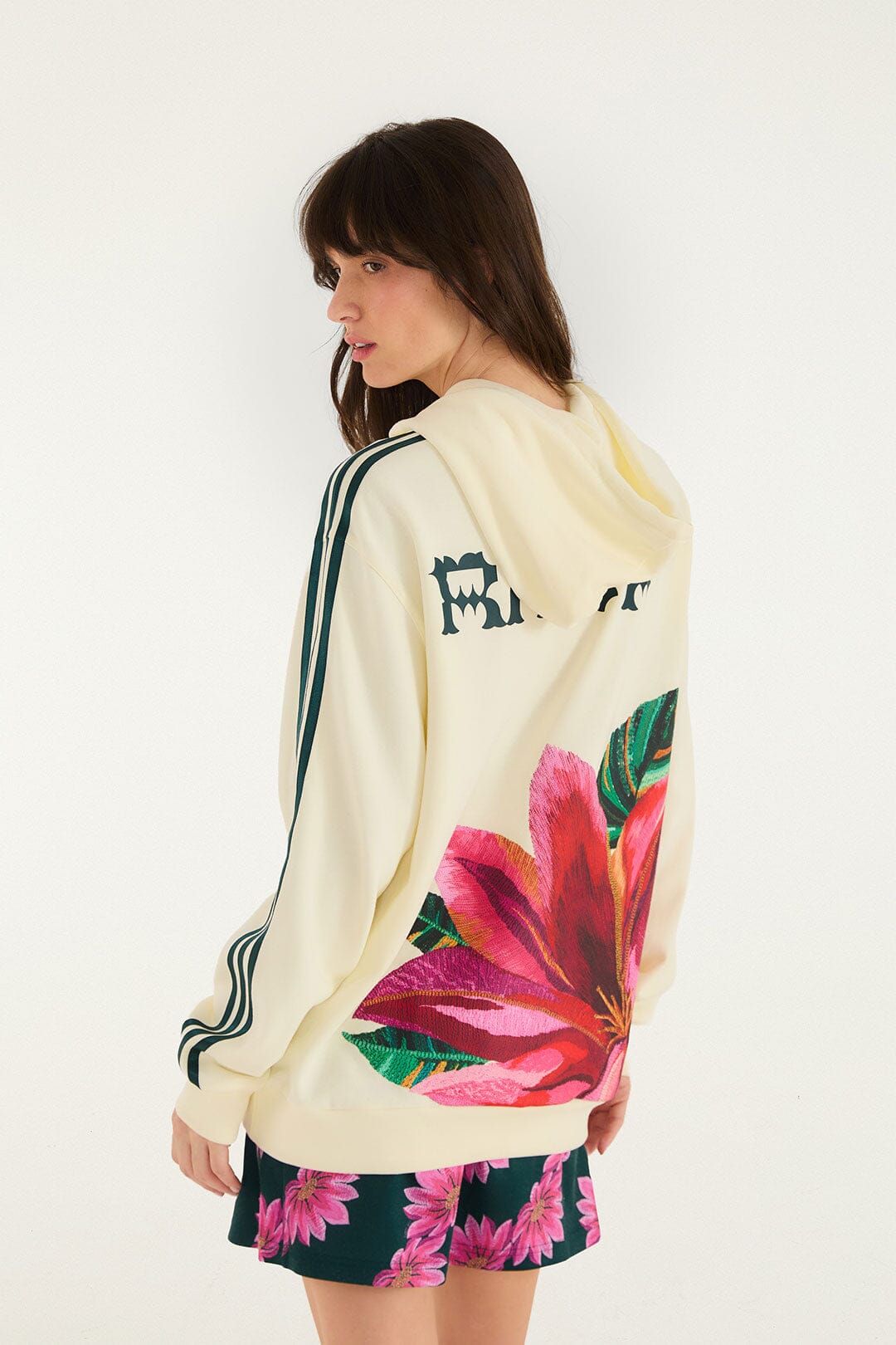 FARM Rio model wearing the Hoodie Adidas Real Flower Cream