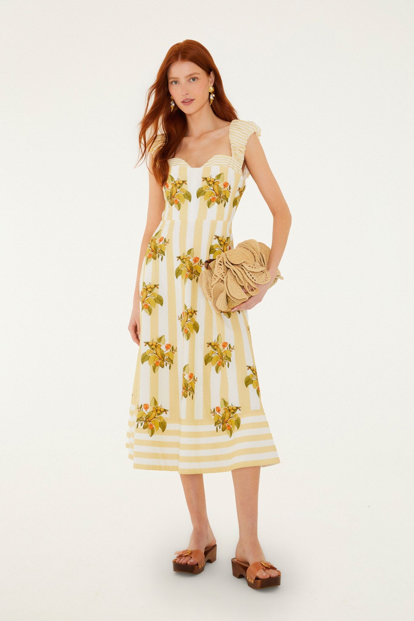 farm rio cocktail dress Lemon Birds Multicolor Cropped to for nights out Fantasy bridal gown Denim Halter Midi Dress Paint Color:Milk