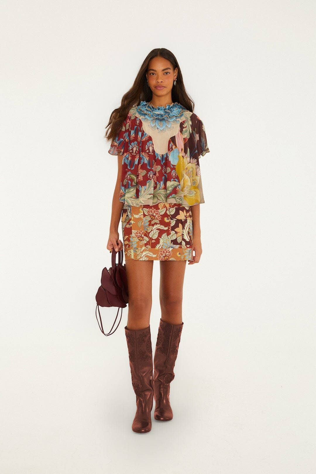 FARM Rio model wearing the Lunar Boho Short Sleeve Blouse