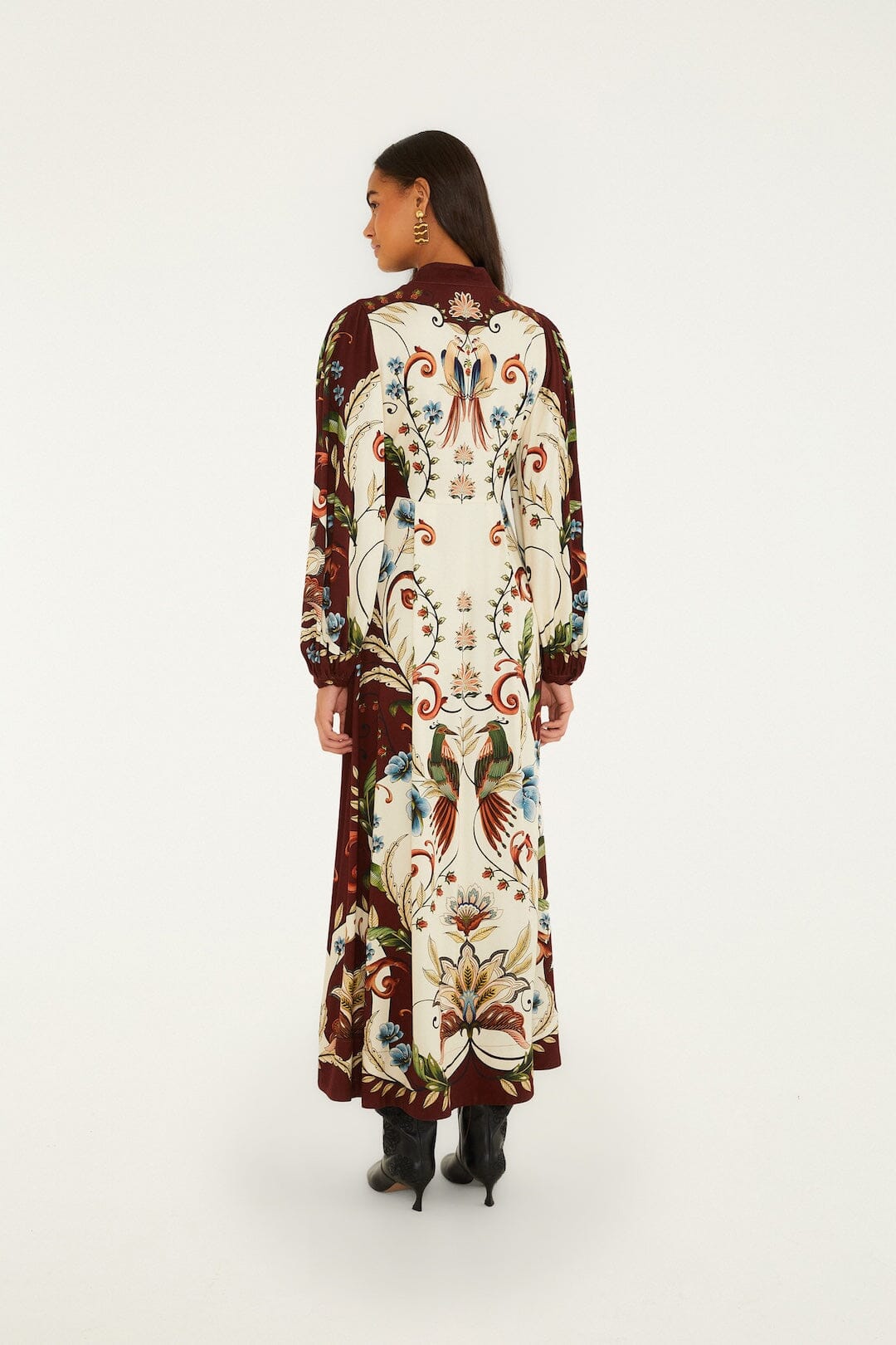 FARM Rio model wearing the Millena Winter White Maxi Dress