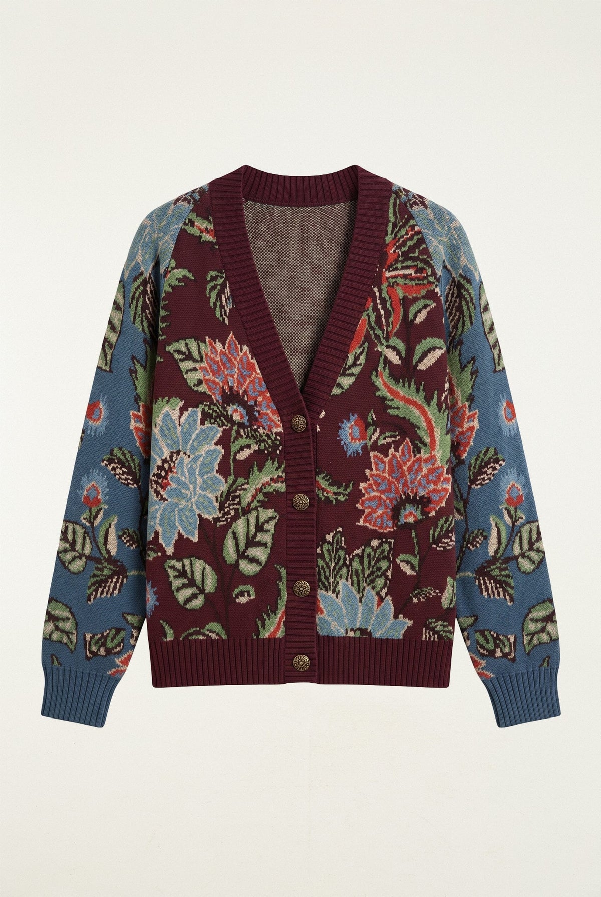 FARM Rio model wearing the Mixed Delhi Floral Buttoned Knit Cardigan