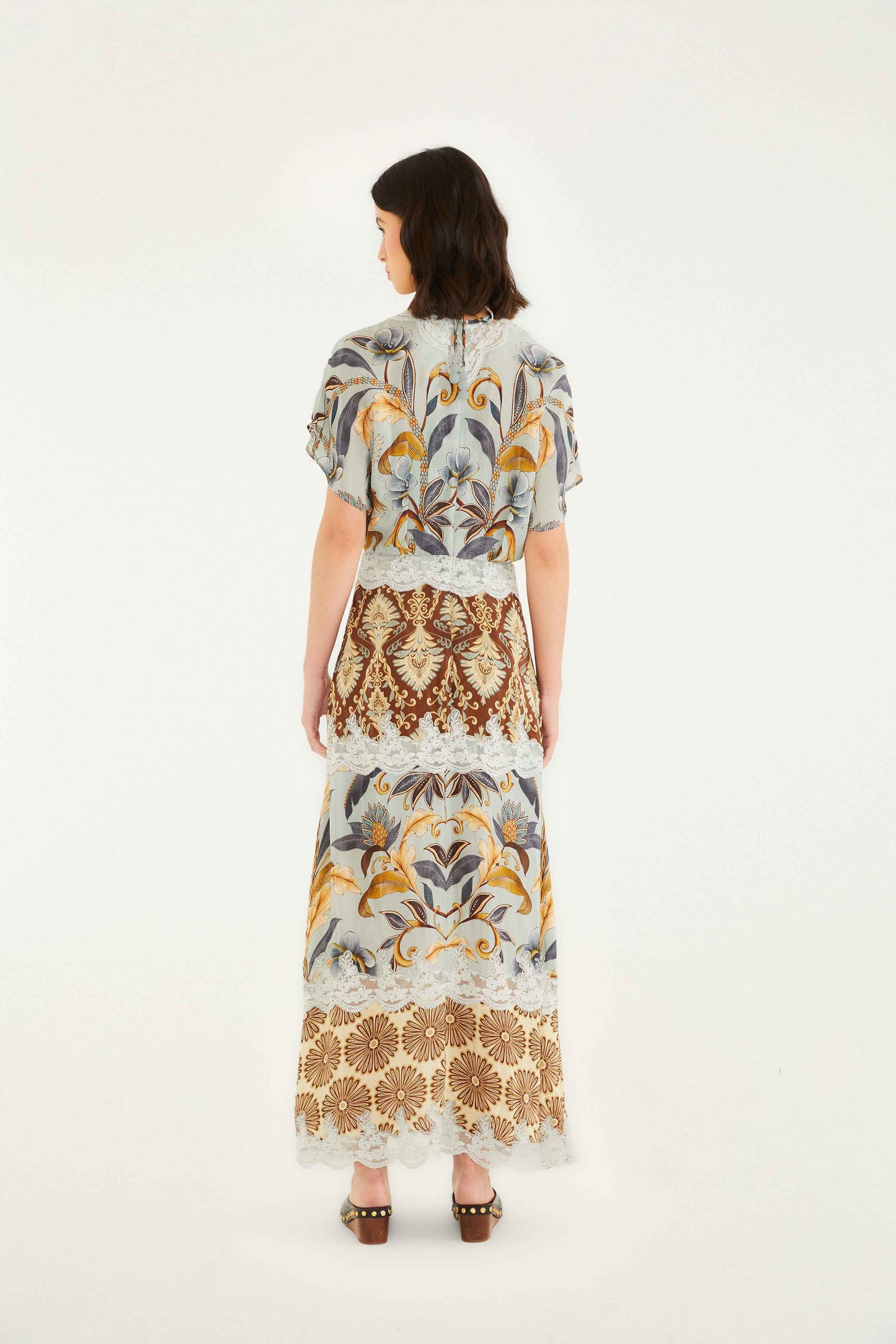 FARM Rio model wearing the Mixed Snake Garden Maxi Dress