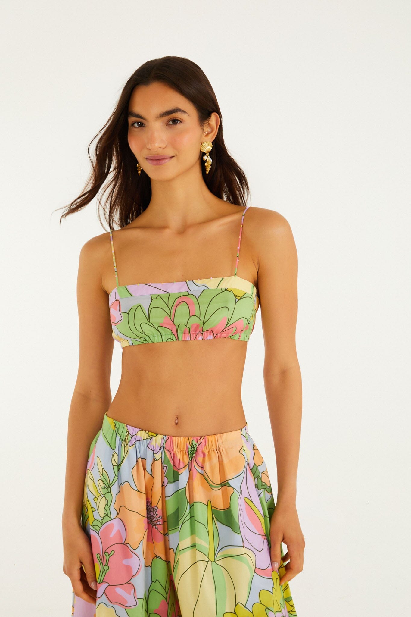 Multicolor Spring Affair Beaded Organic Cotton Crop Top | FARM Rio