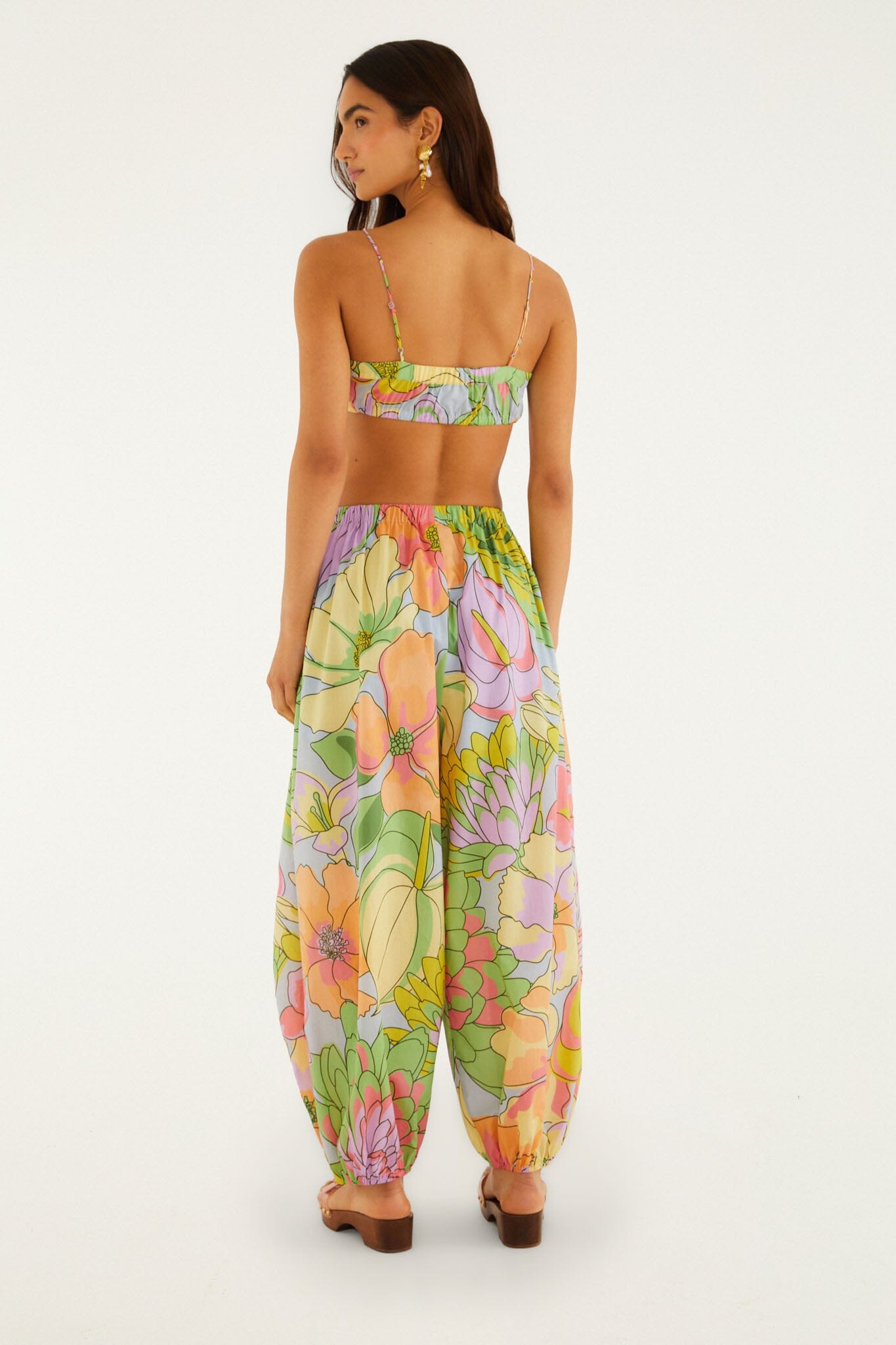 FARM Rio model wearing the Multicolor Spring Affair Organic Cotton Balloon Pants