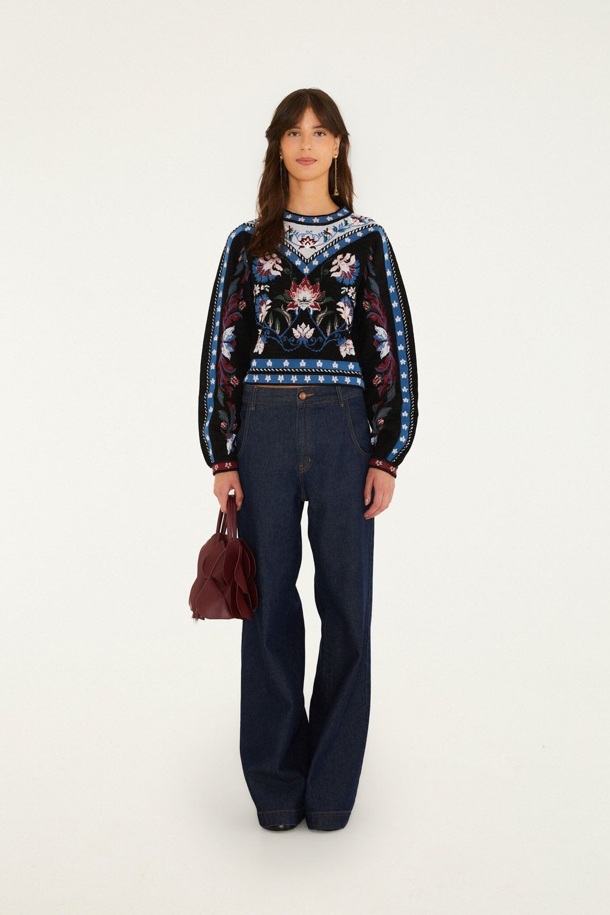 FARM Rio model wearing the Natalia Crew Neck Knit Sweater