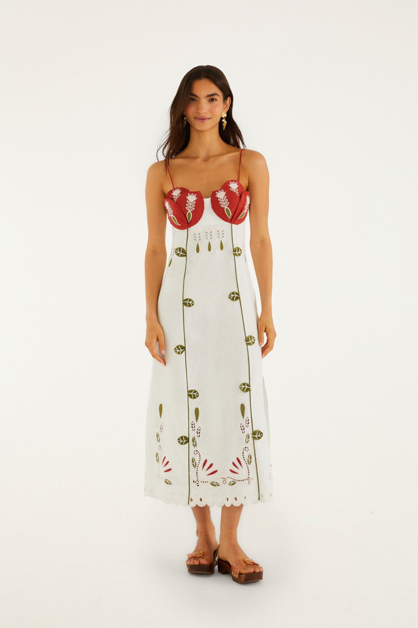 Off-White Tulip Richelieu Embroidered Midi Dress | FARM Rio