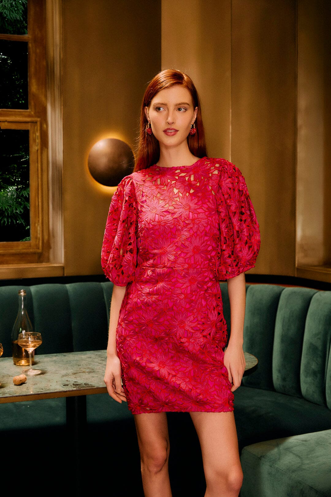 Puff Sleeve Red Lace Cocktail Dress With Sleeves Farm Rio Pink Flowered Lace Puff Sleeve Lined Puff Sleeve Red Lace Cocktail Dress With Sleeves Farm Rio Pink Flowered Lace Puff Sleeve Lined
