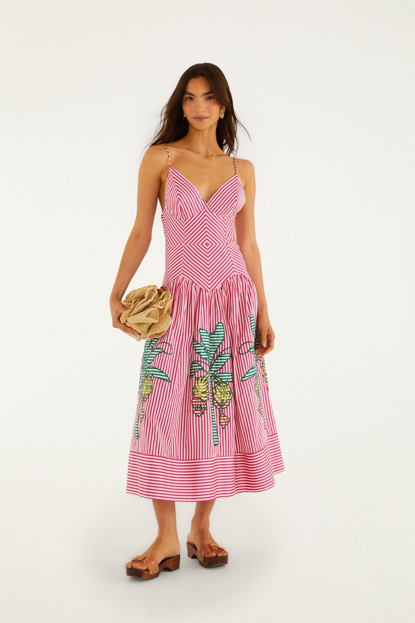 FARM Rio Pink Palm Tree Striped Midi Dress - MULTI FARM Rio Pink Palm Tree Striped Midi Dress - MULTI