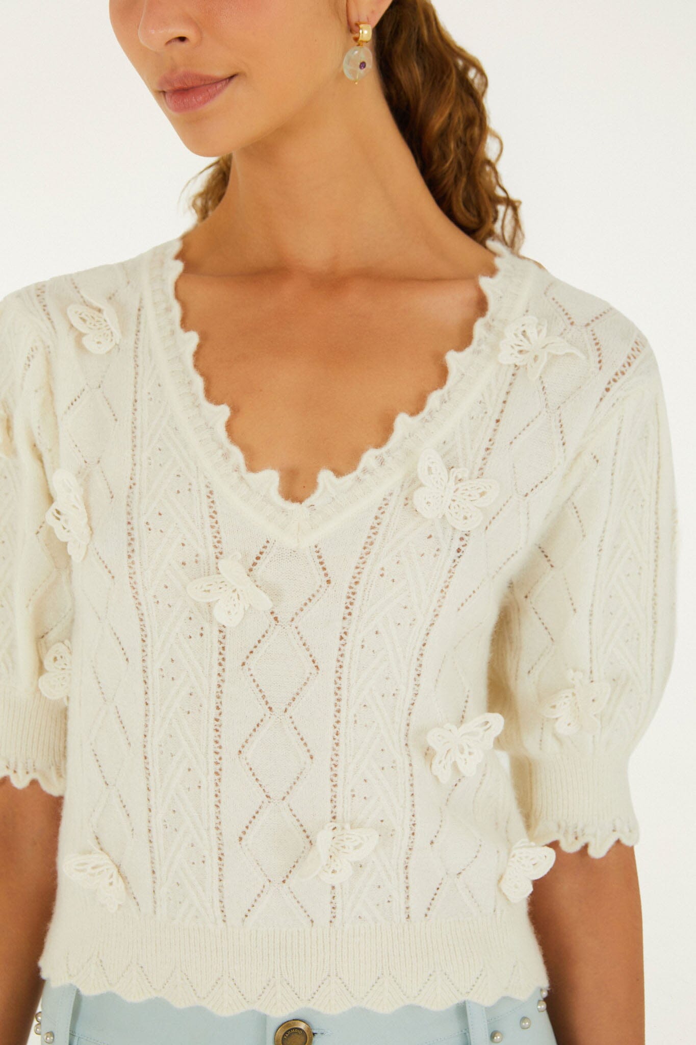 Richilieu 3d Butterflies Artisanal Knit Top | FARM Rio Richilieu 3d Butterflies Artisanal Knit Top | FARM Rio