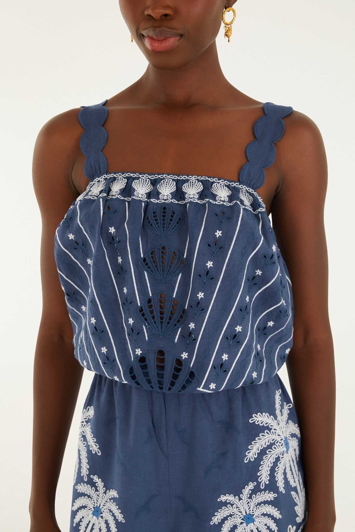 FARM Rio model wearing the Romper With Embroidery