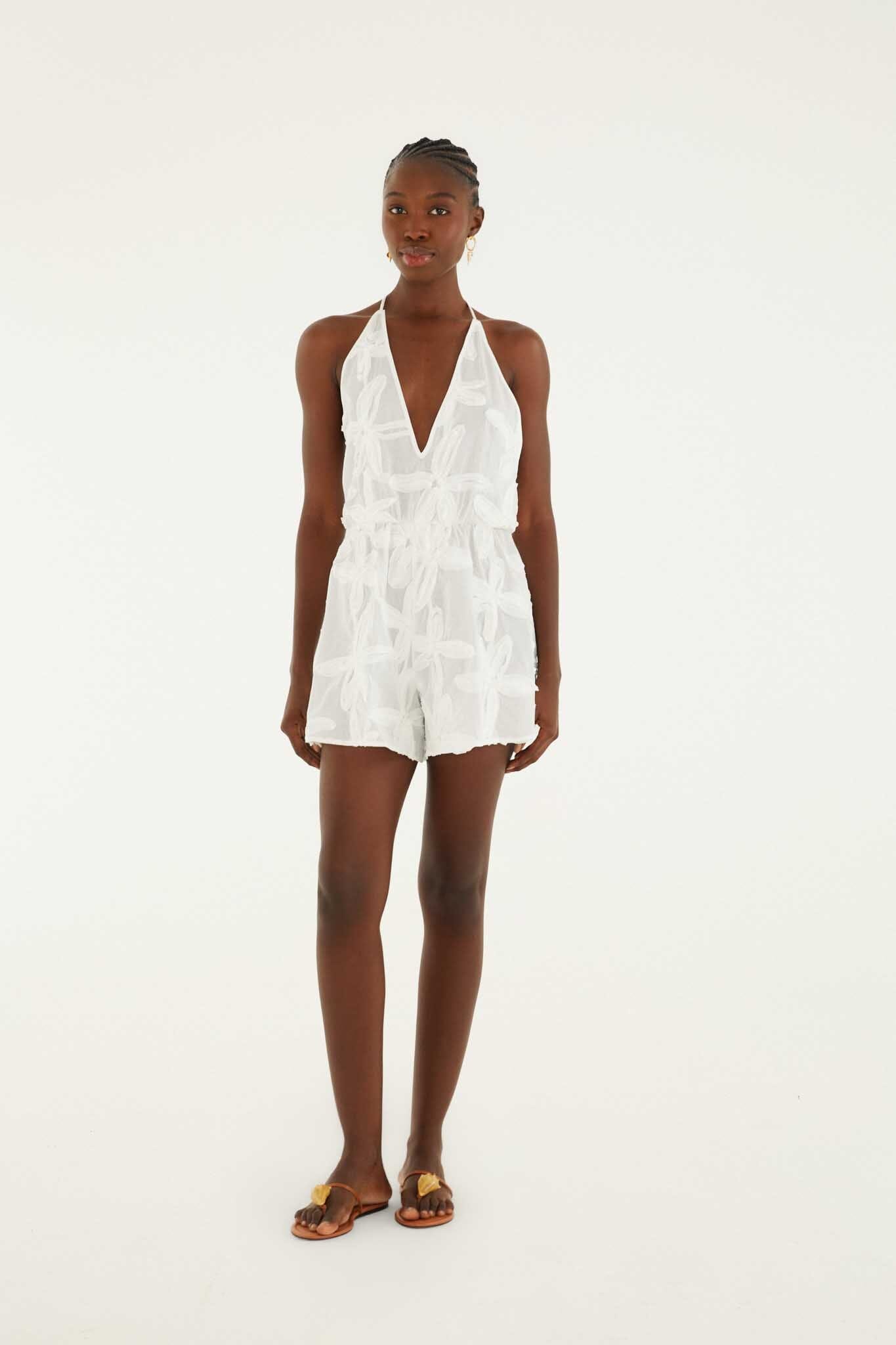 FARM Rio model wearing the Romper With Neck Tie