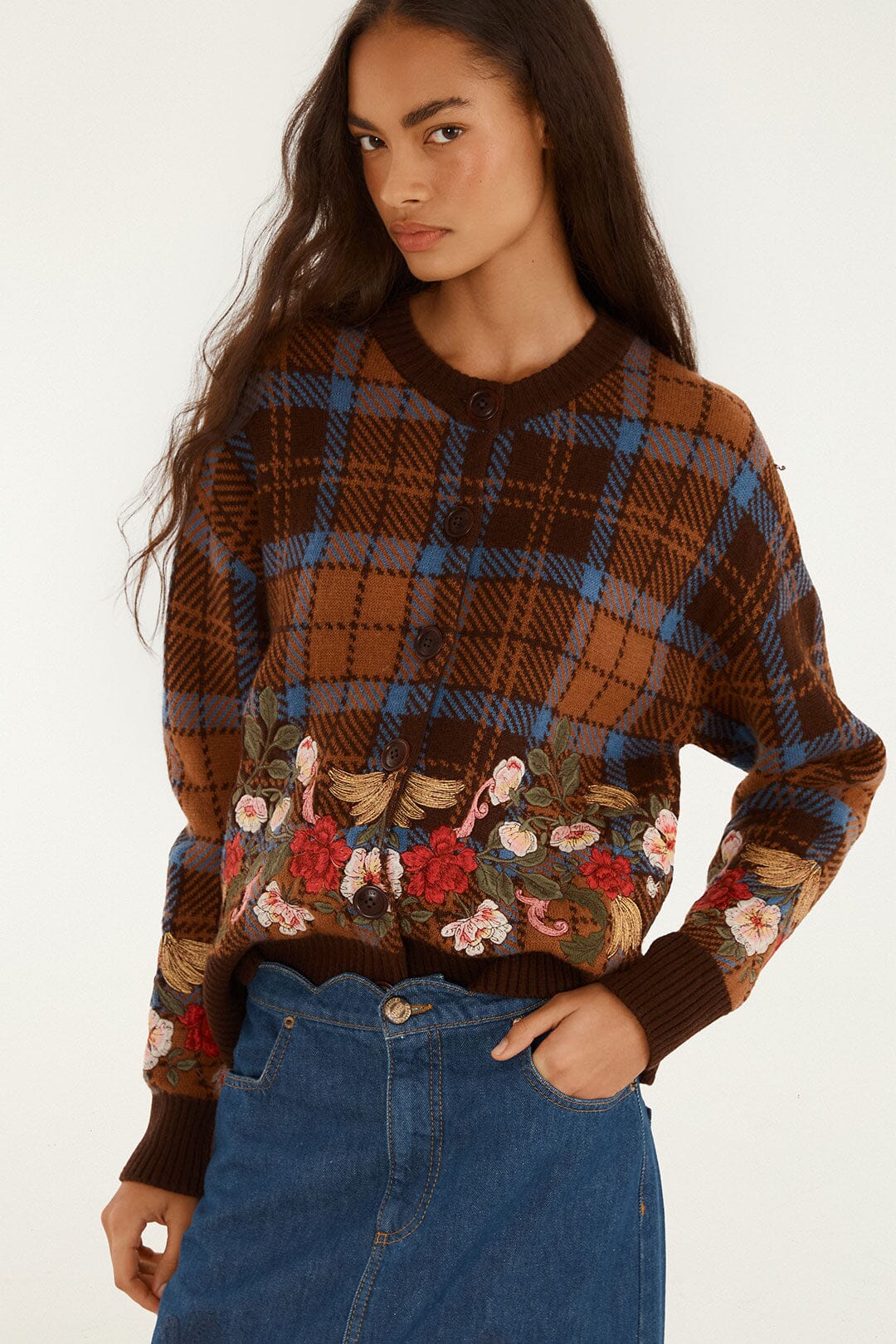 FARM Rio model wearing the Tropical Tea Cardigan