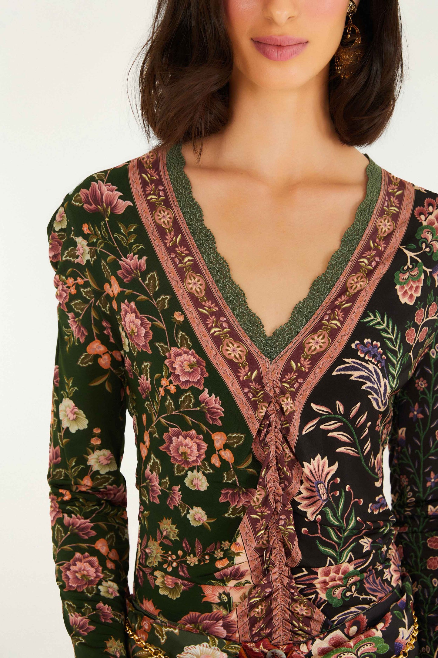 FARM Rio model wearing the Winter Garden Mix Long Sleeve Blouse