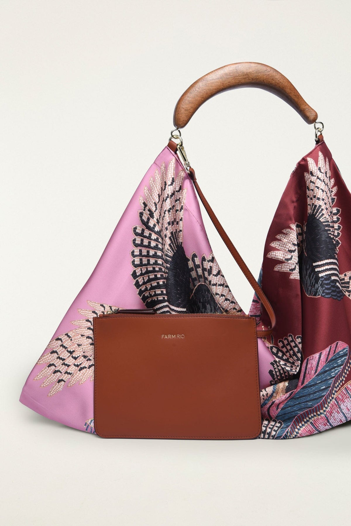 FARM Rio model wearing the Wood Handle Large Scarf Bag