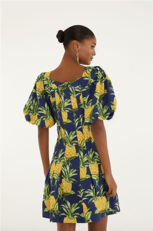 Navy Blue Delicate Pineapple Lenzing™ Ecovero™ Euroflex Mini Dress