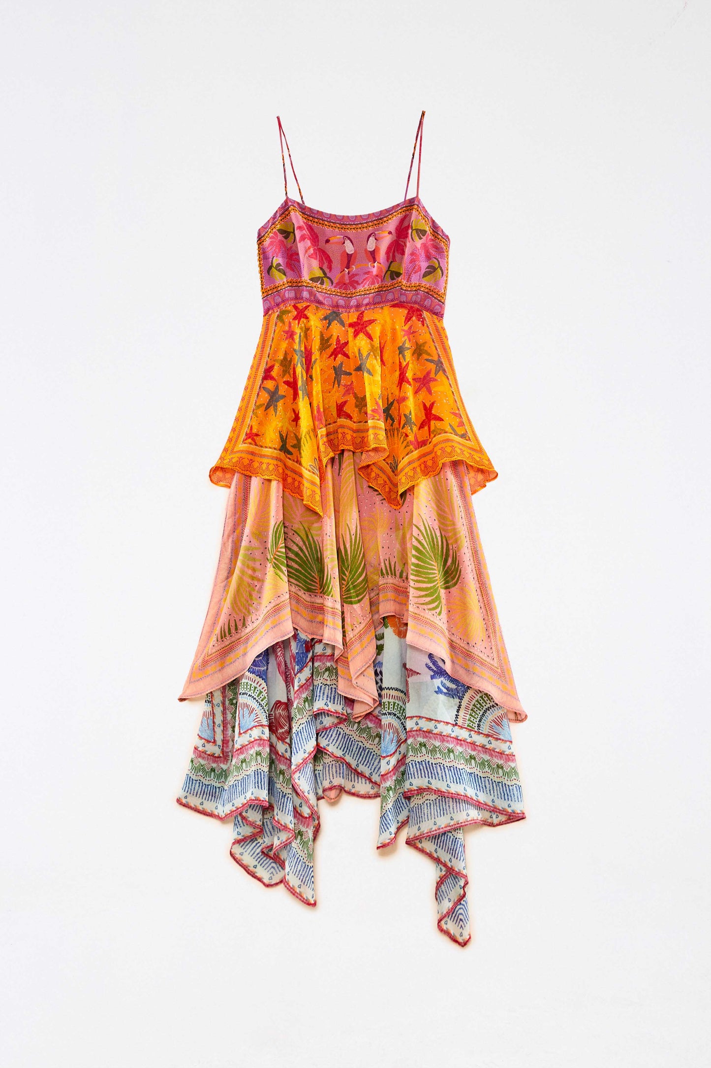 Mixed Scarves Layered Midi Dress