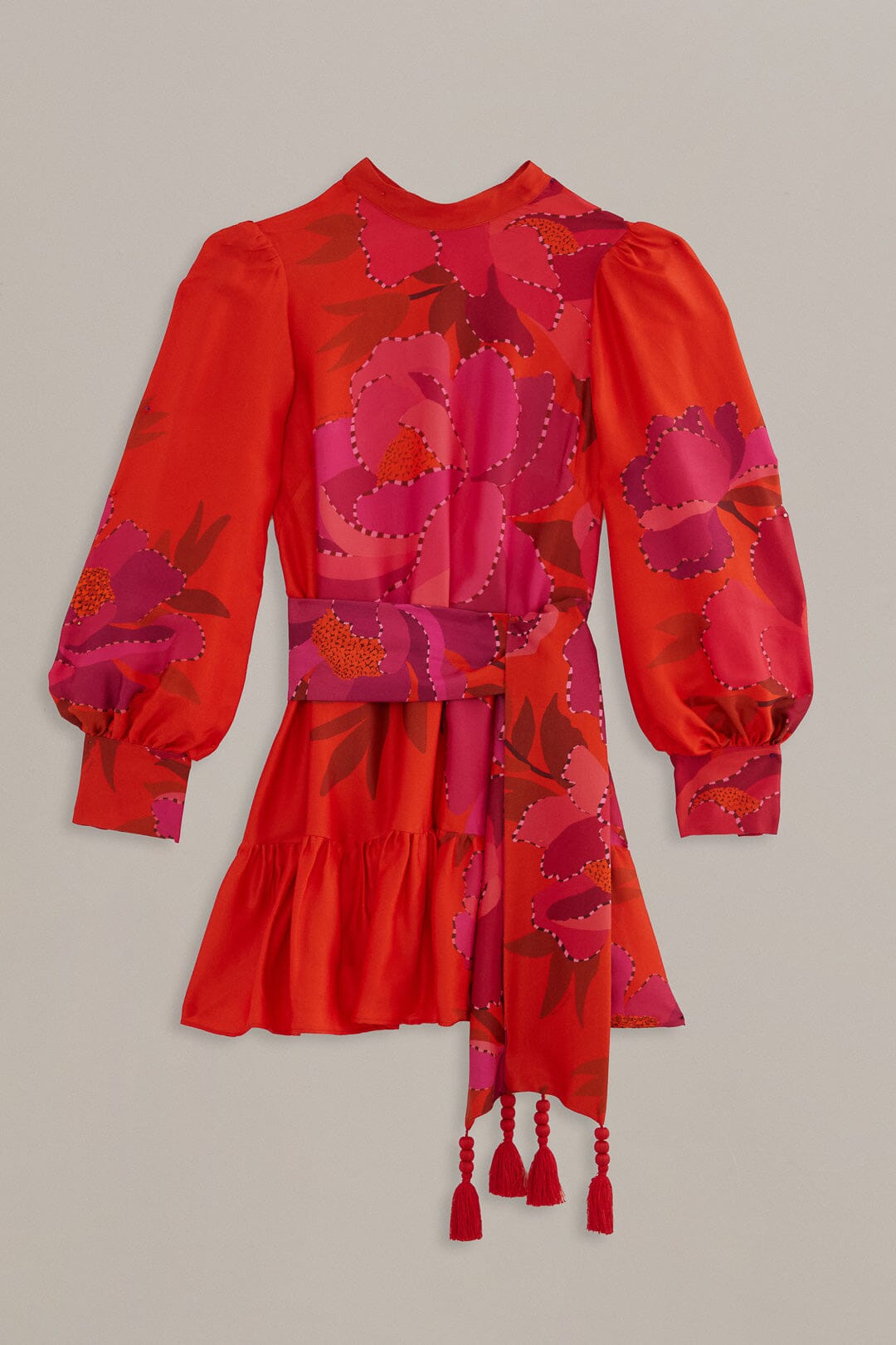 Red Peony Long Sleeve Mini Dress