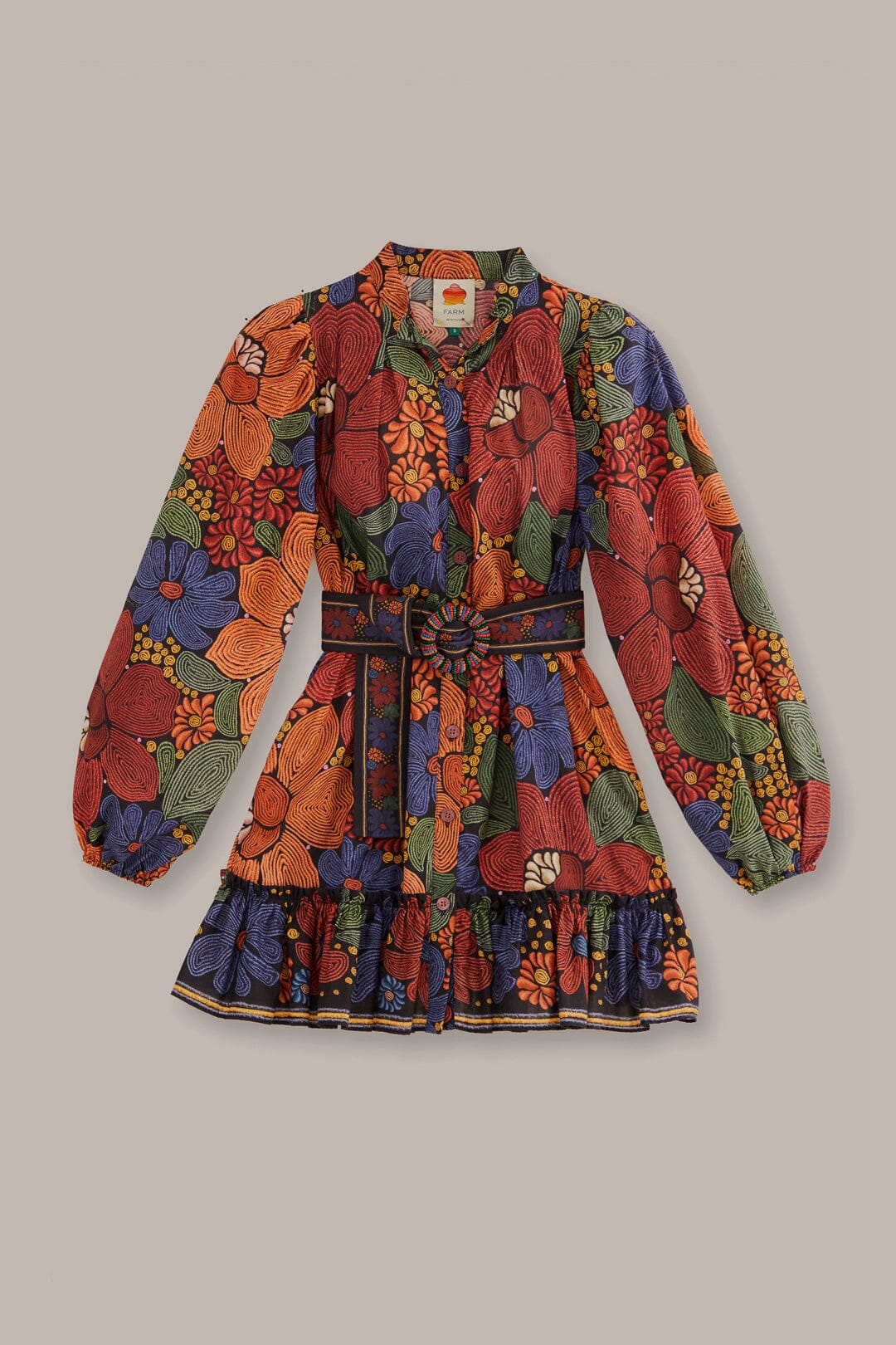 Black Stitched Flowers Long Sleeve Mini Dress