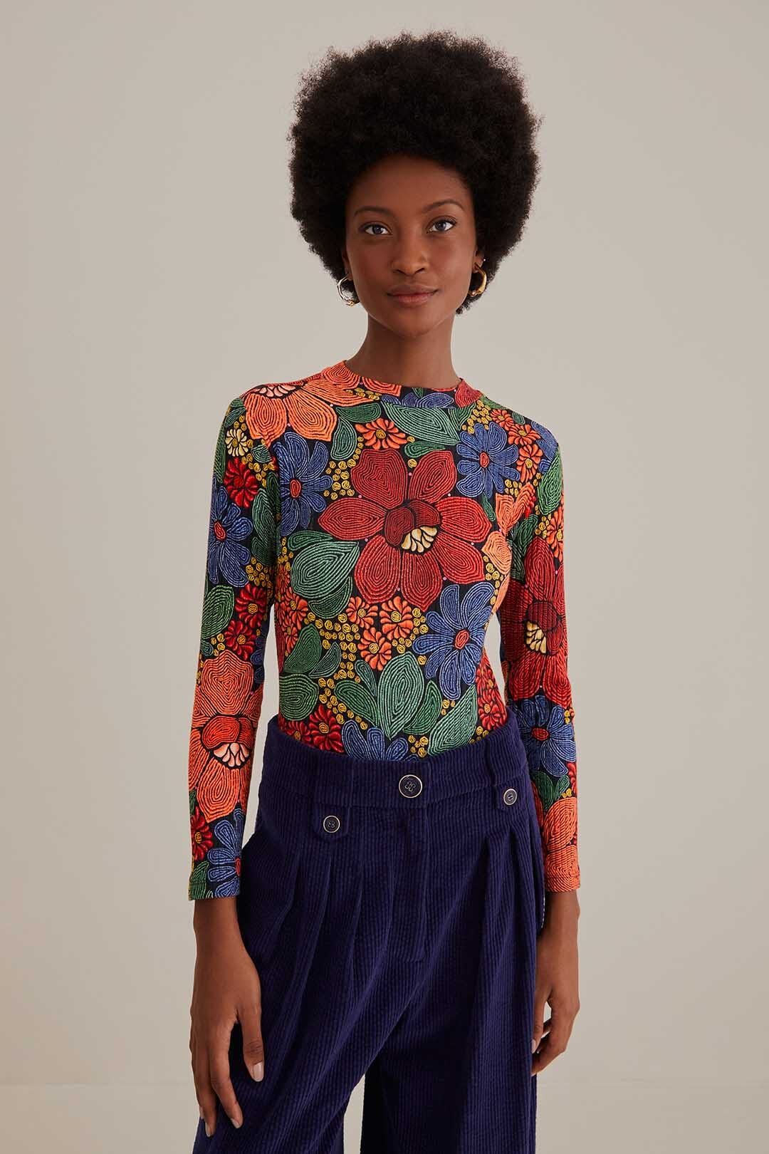 Black Stitched Flowers Organic Cotton Bodysuit – FARM Rio