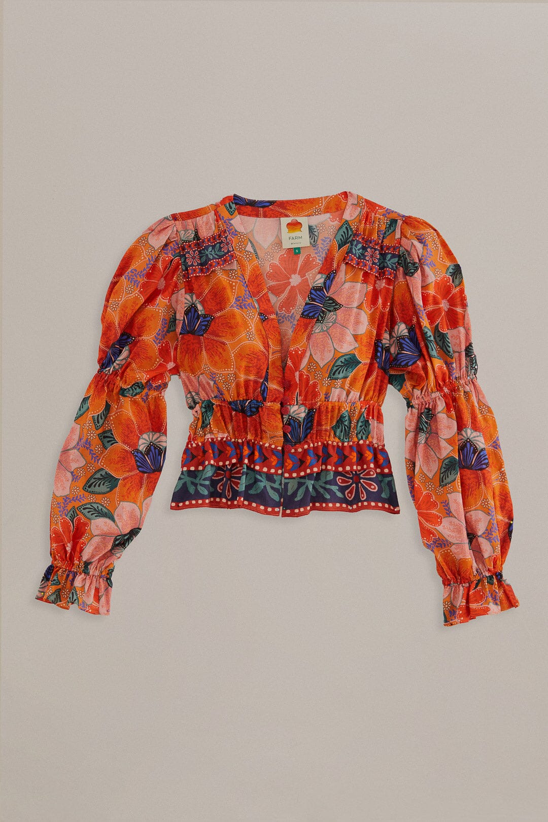 Orange Marias Floral Long Sleeve Blouse