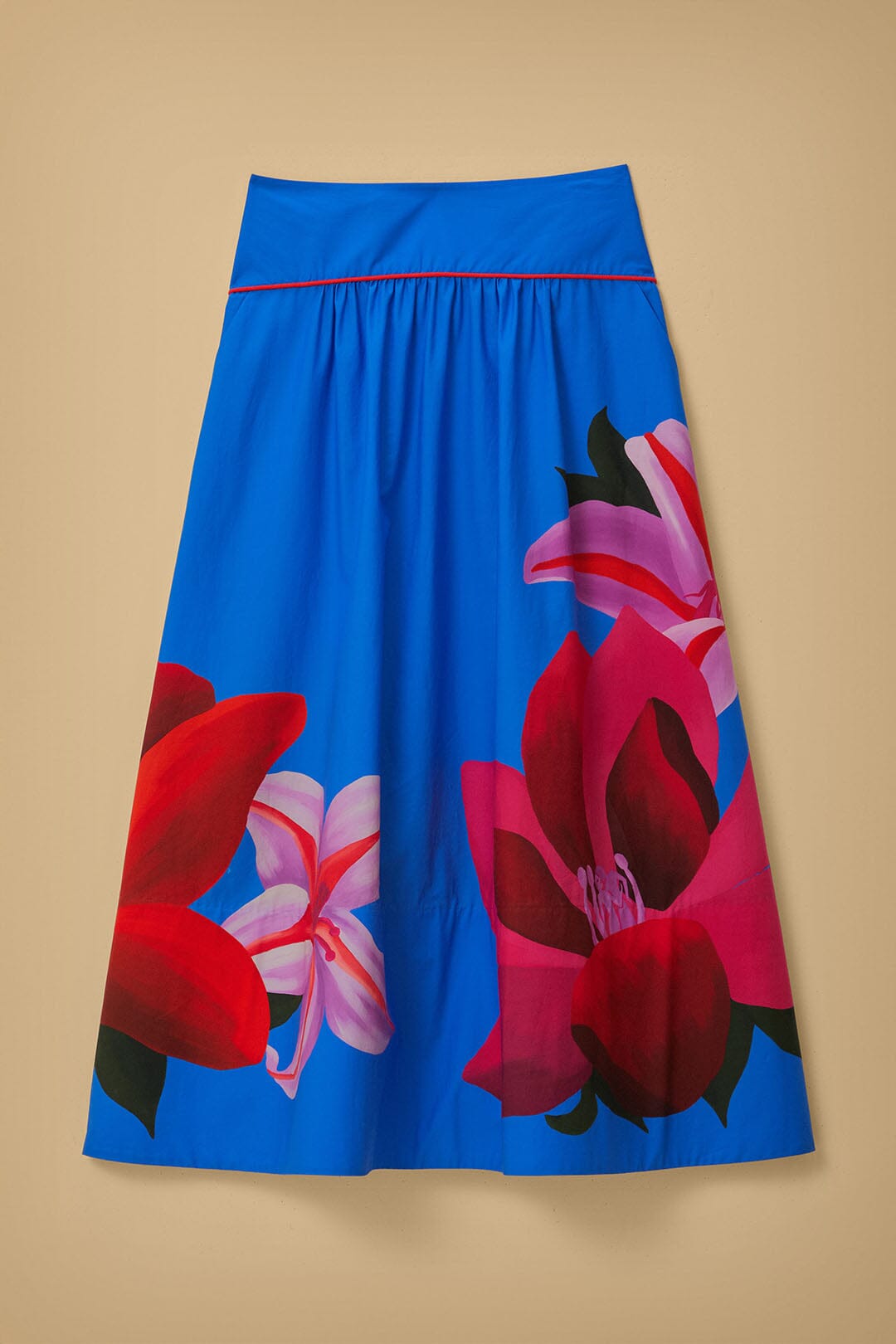 Watercolor Floral Blue Midi Skirt