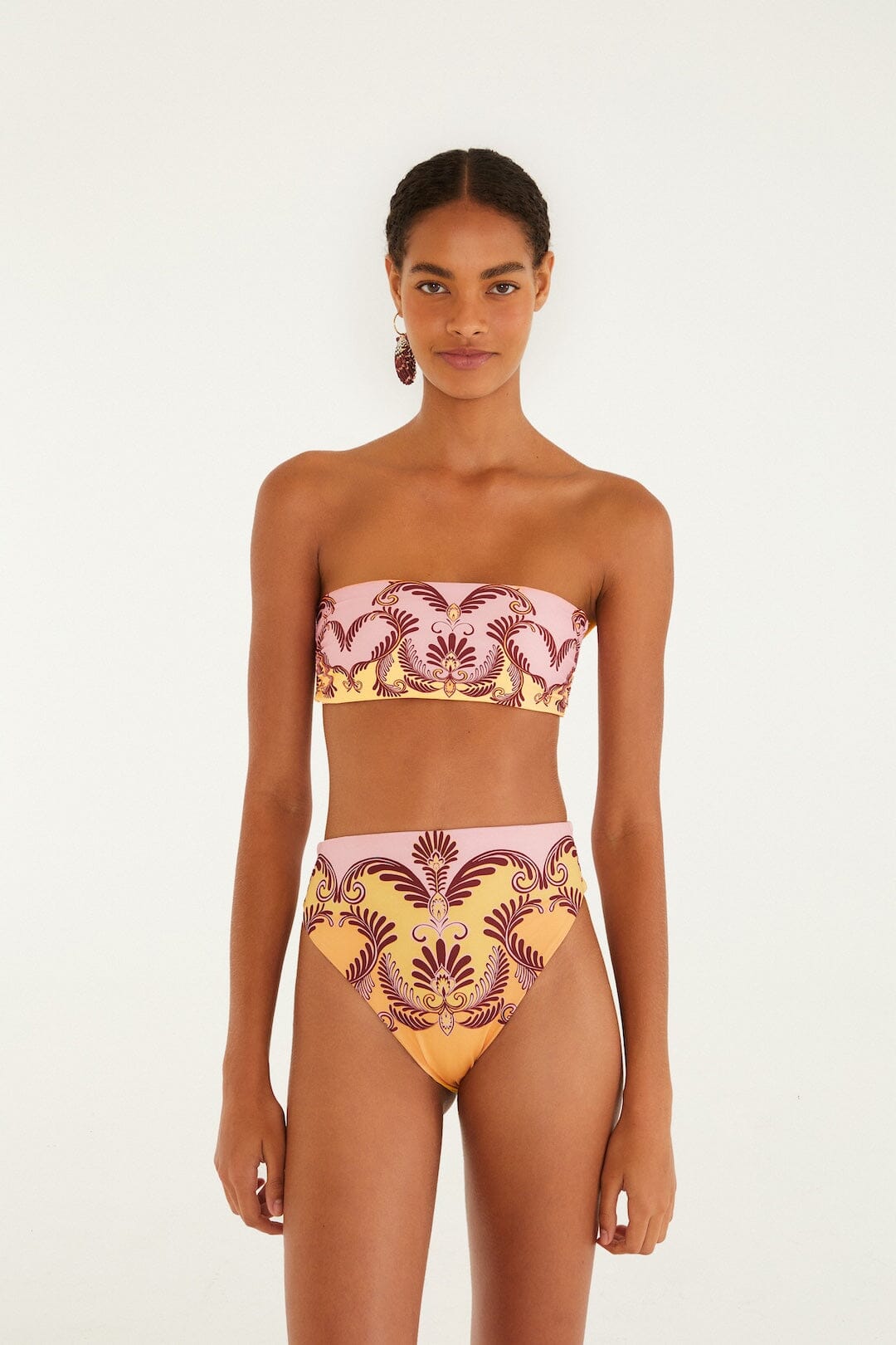 Soft Yellow Arabesc Bandeau Bikini Top